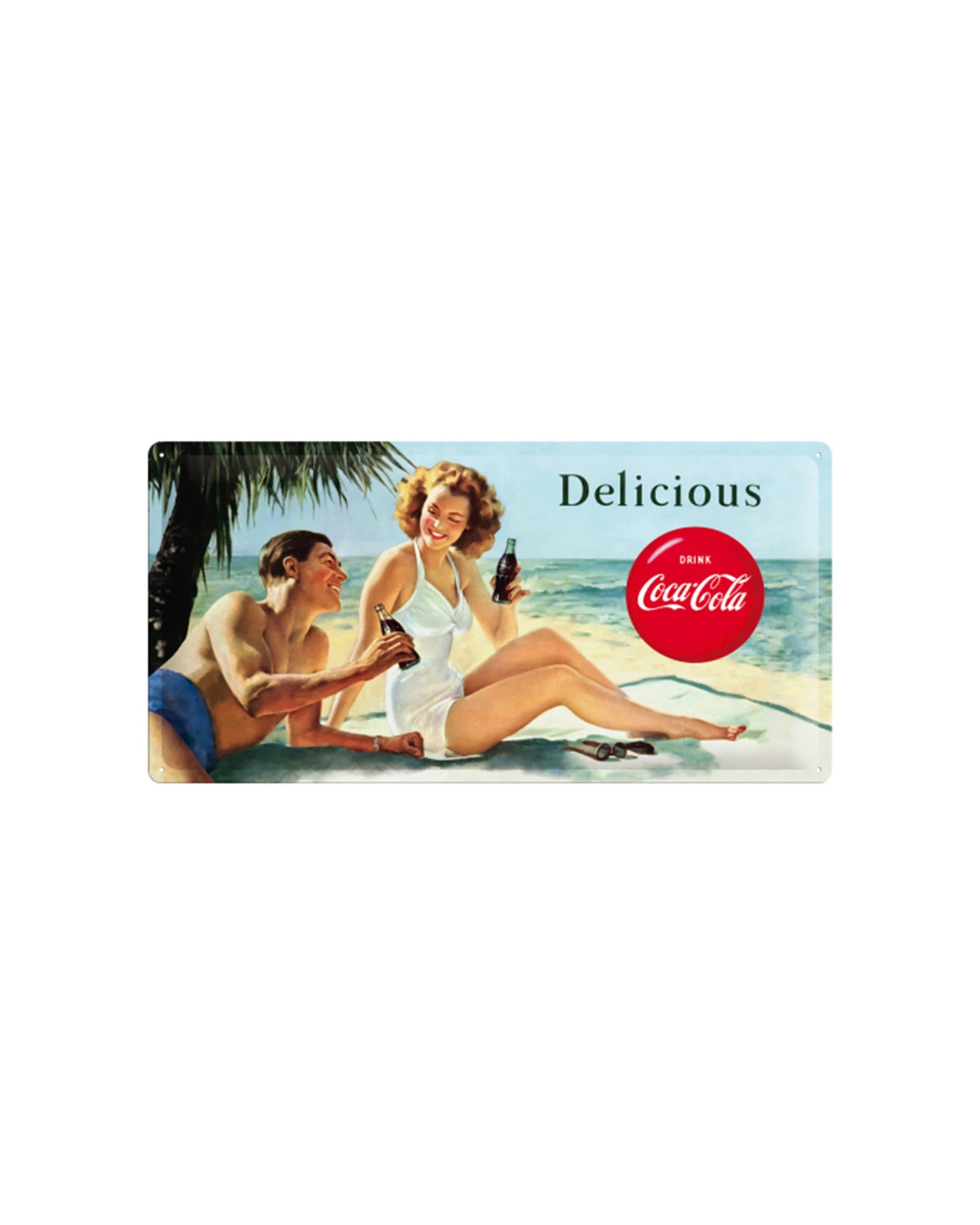1 Nostalgic-Art 25x50cm Metal Long Sign Plaque - Coca-Cola Beauties Beach Couple - Multi, 1 of 1