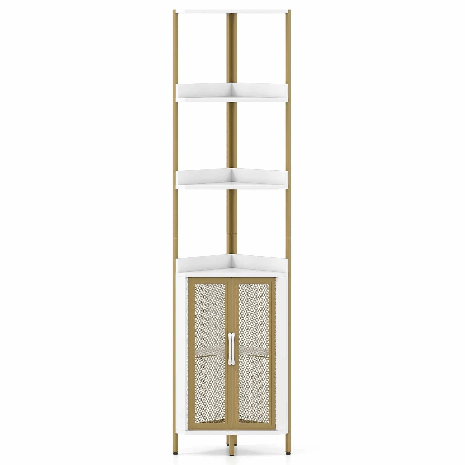 1 Costway 6-Tier Corner Shelf 170cm Bookshelf Cabinet w/Doors Bookcase Display Rack Plant Stand - White, 1 of 4
