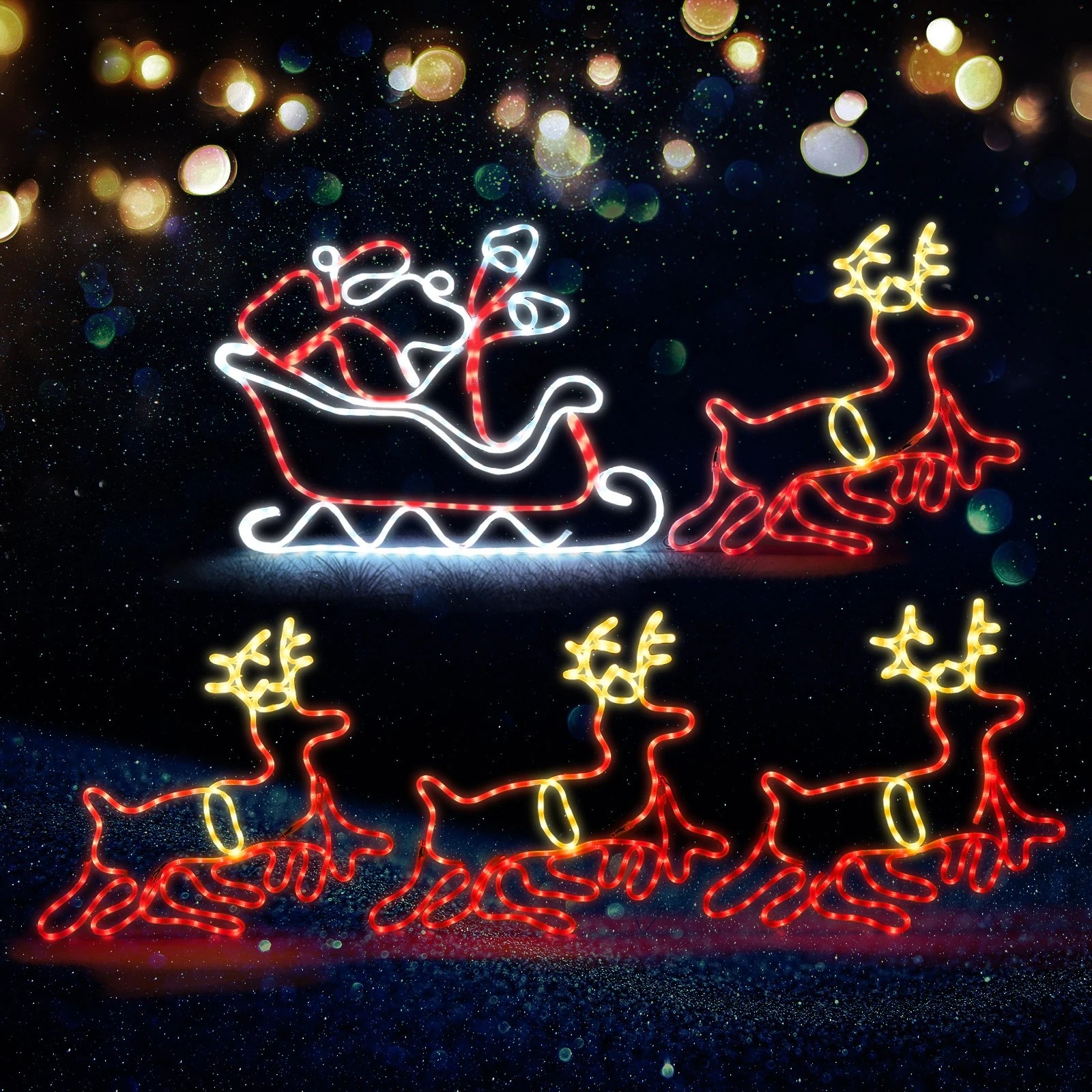 2 Tinseltown Christmas Light Led Motif Rope Lights Santa Riding 4 Reindeer Outdoor
 - Multi, 2 of 8