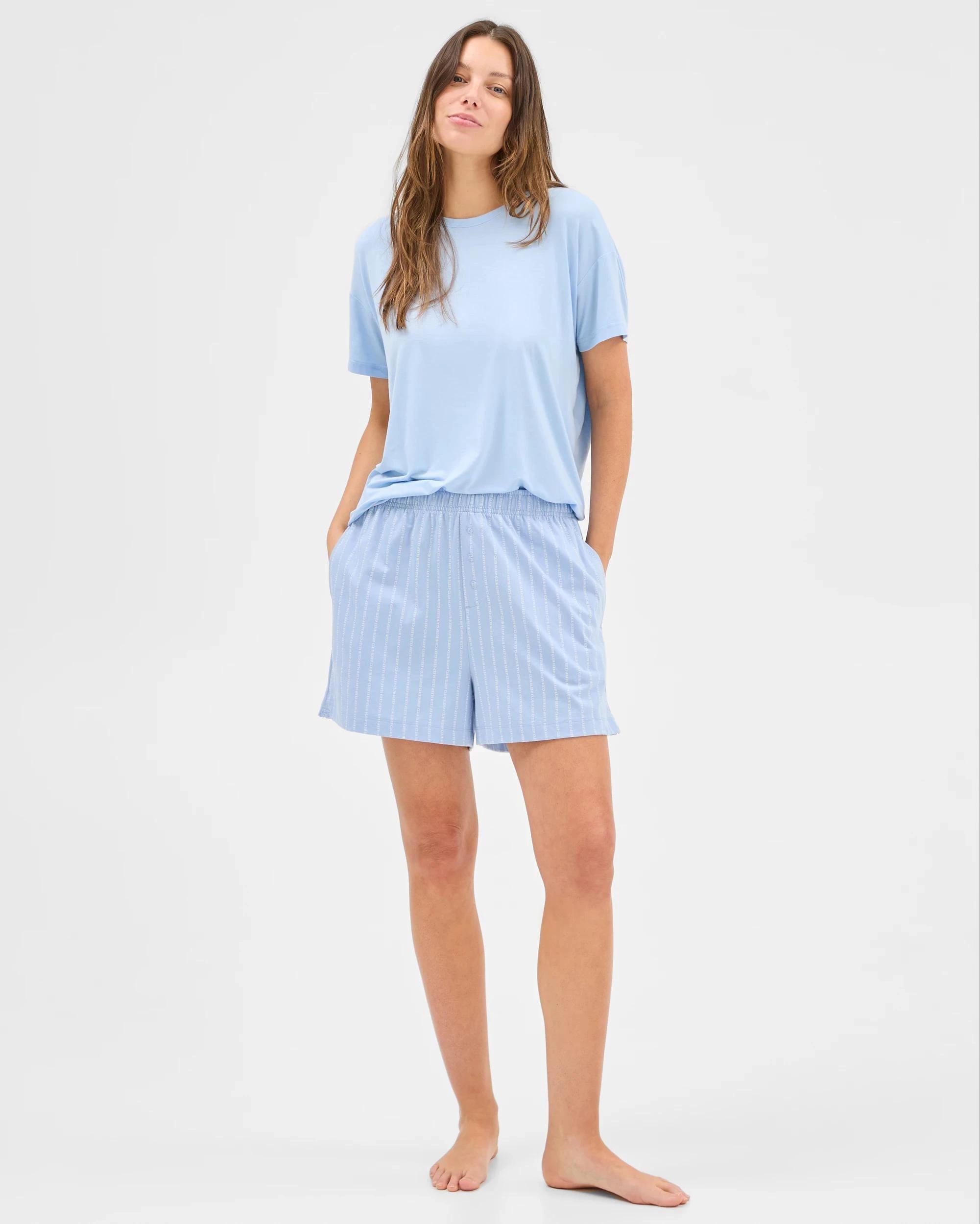 2 Target Woman Womens Australian Cotton Jersey Sleep Boxer Shorts BLUE / STRIPE, 2 of 5