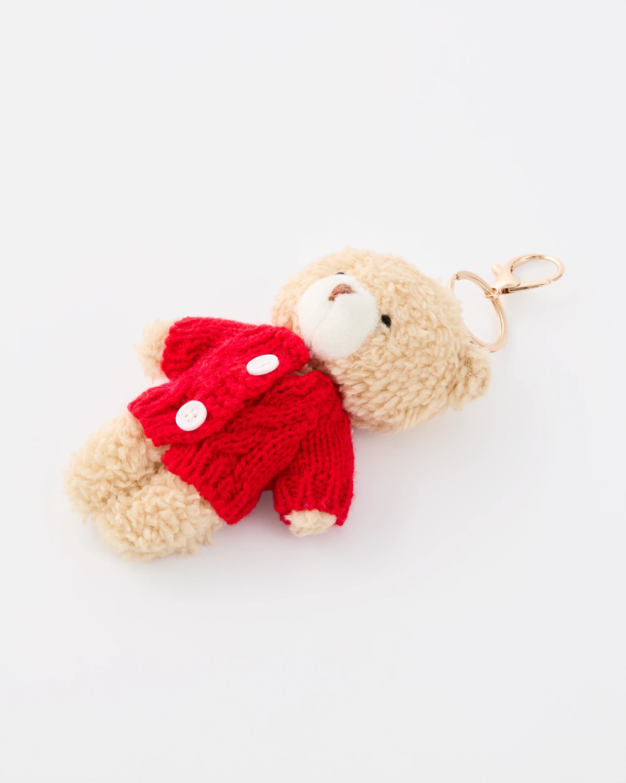2 Cardigan Bear Charm Keyring - Red, Beige and Gold Tone, 2 of 4