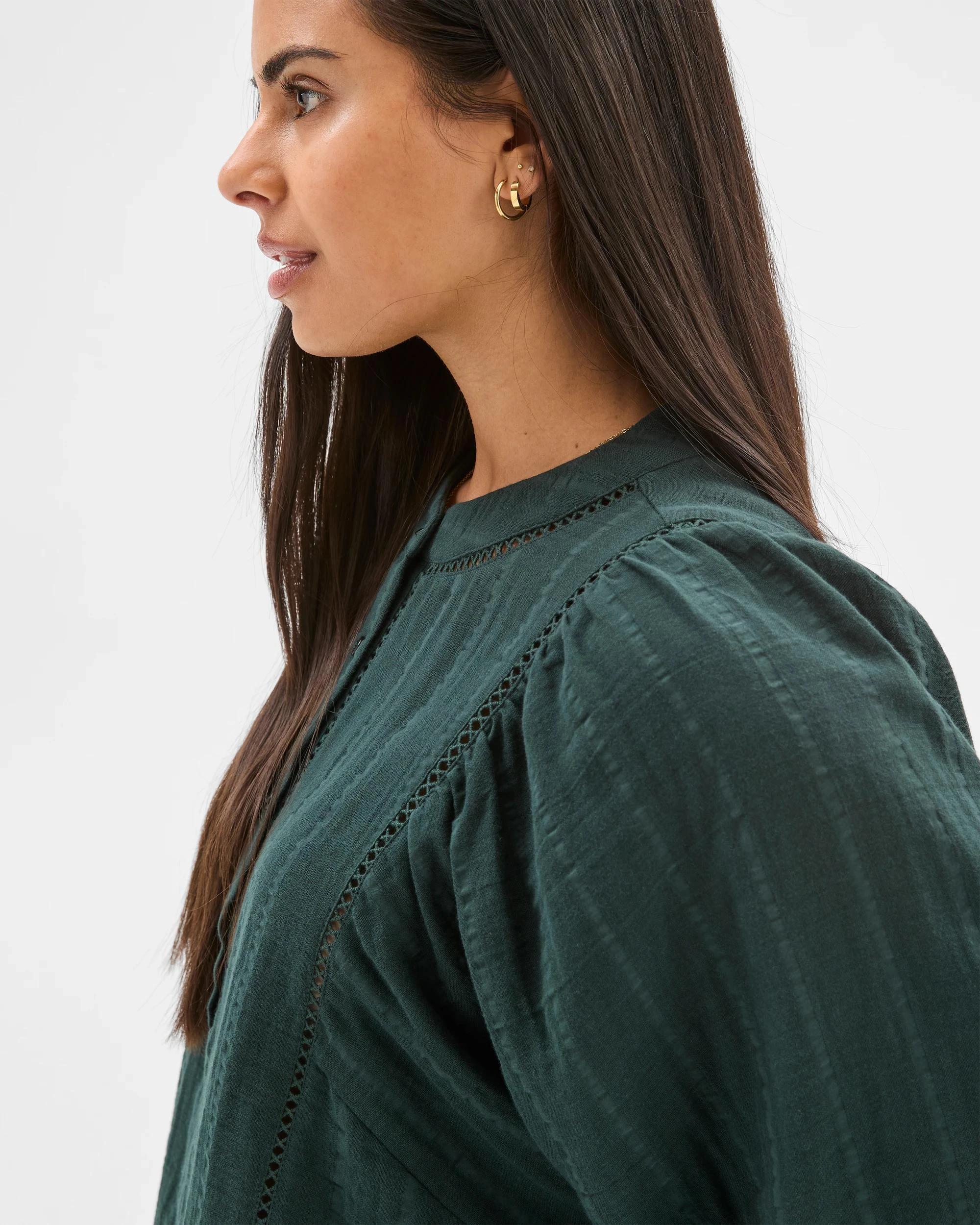 7 Target Woman Double Cloth Long Puff Sleeve Lace Trim Shirt MIDNIGHT JADE, 7 of 7