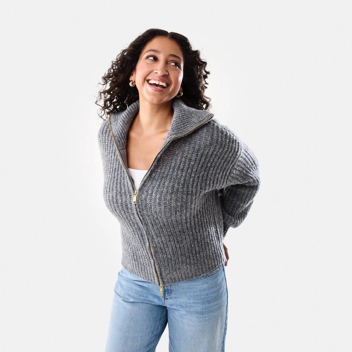1 Fisherman Rib Knit Bomber Gry Chmrle, 1 of 10