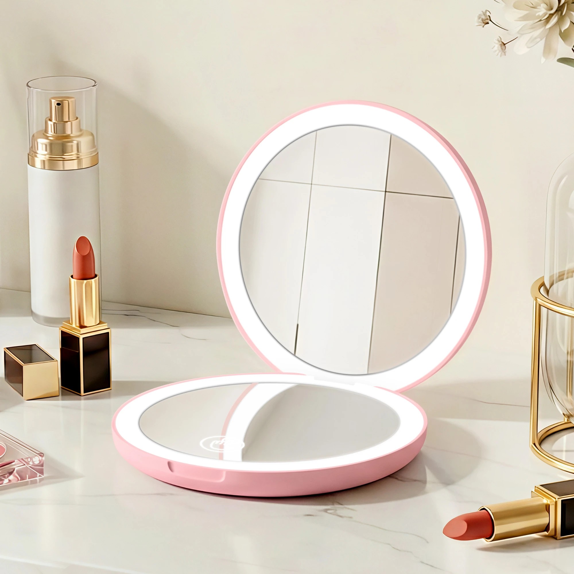 7 Embellir LED Compact Mirror Lighted Travel Makeup Mirror Pocket-Sized 1x 10x Magnification Round - Pink, 7 of 7