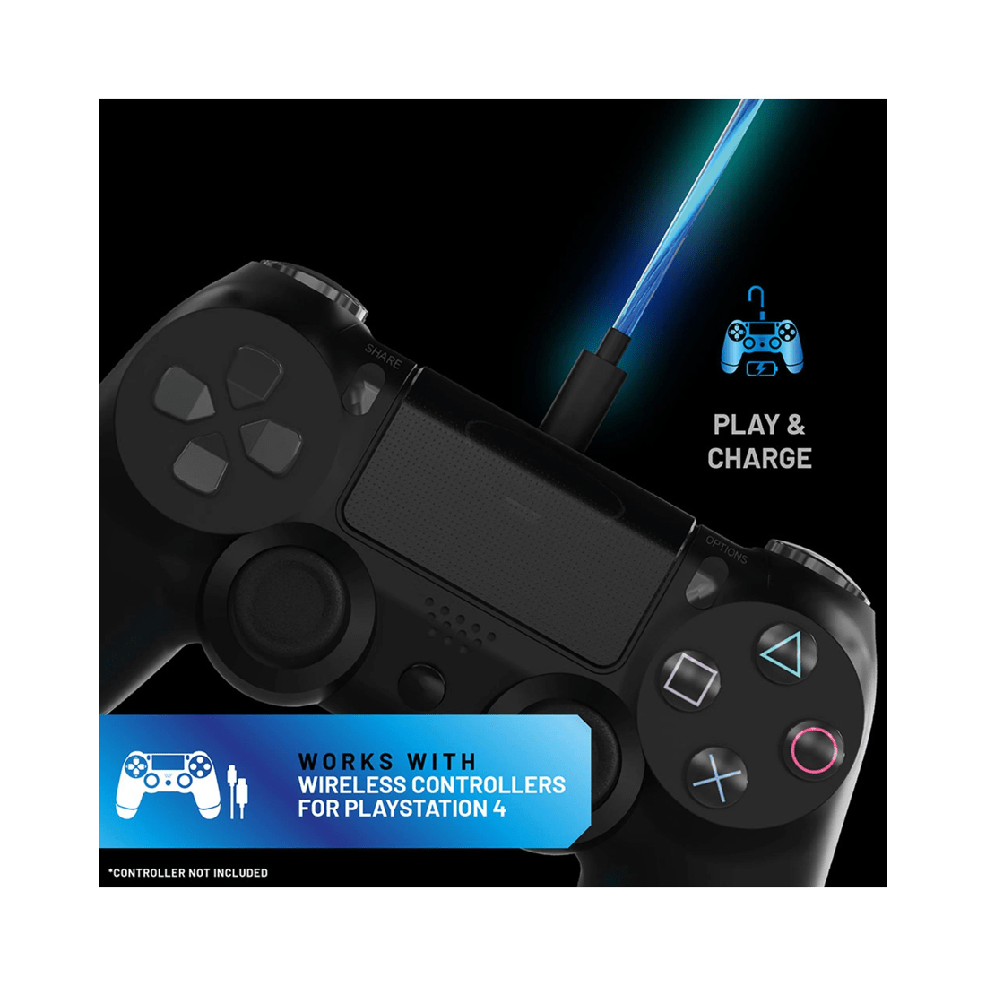 6 4Gamers PS4 Light Up Superfast 2m Play and Charge Cables Twin Pack - Micro-USB, 6 of 6