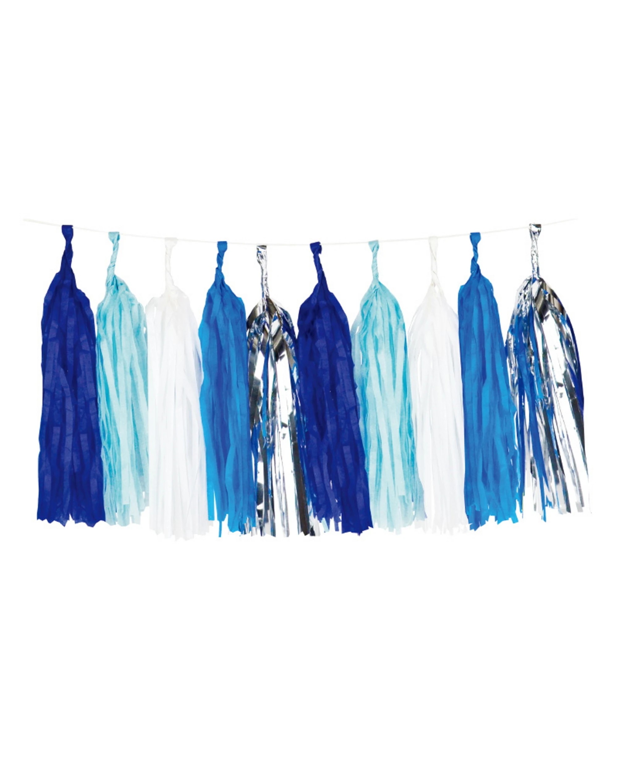 1 Partyrama Blue, White & Silver Tassel Garland Banner - Blue, white, silver, 1 of 3