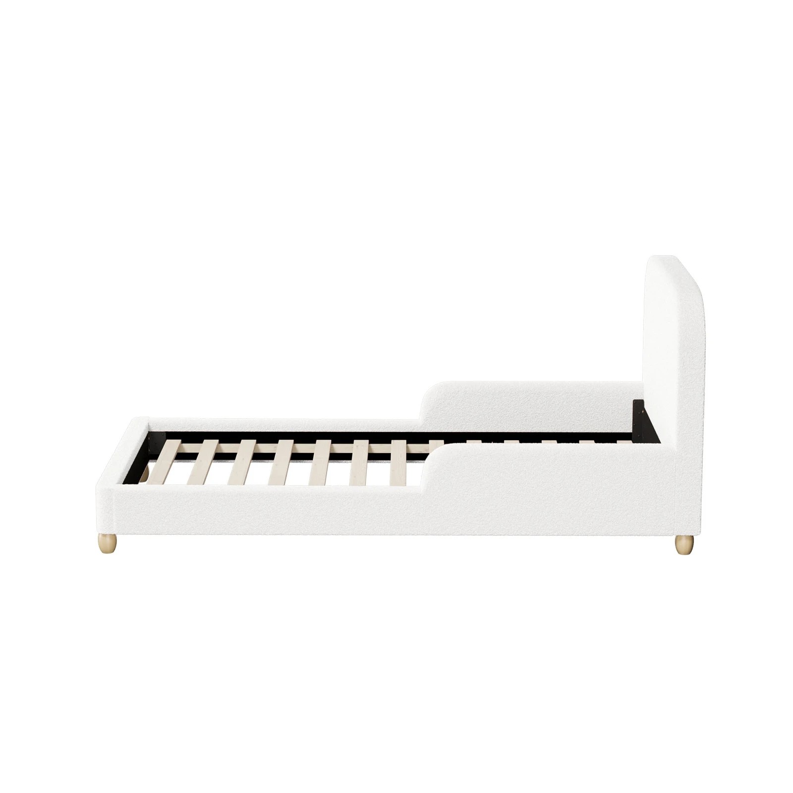 6 Oikiture Kids Bed Frame Single Size with Side Guard Rails Boucle - White, 6 of 10