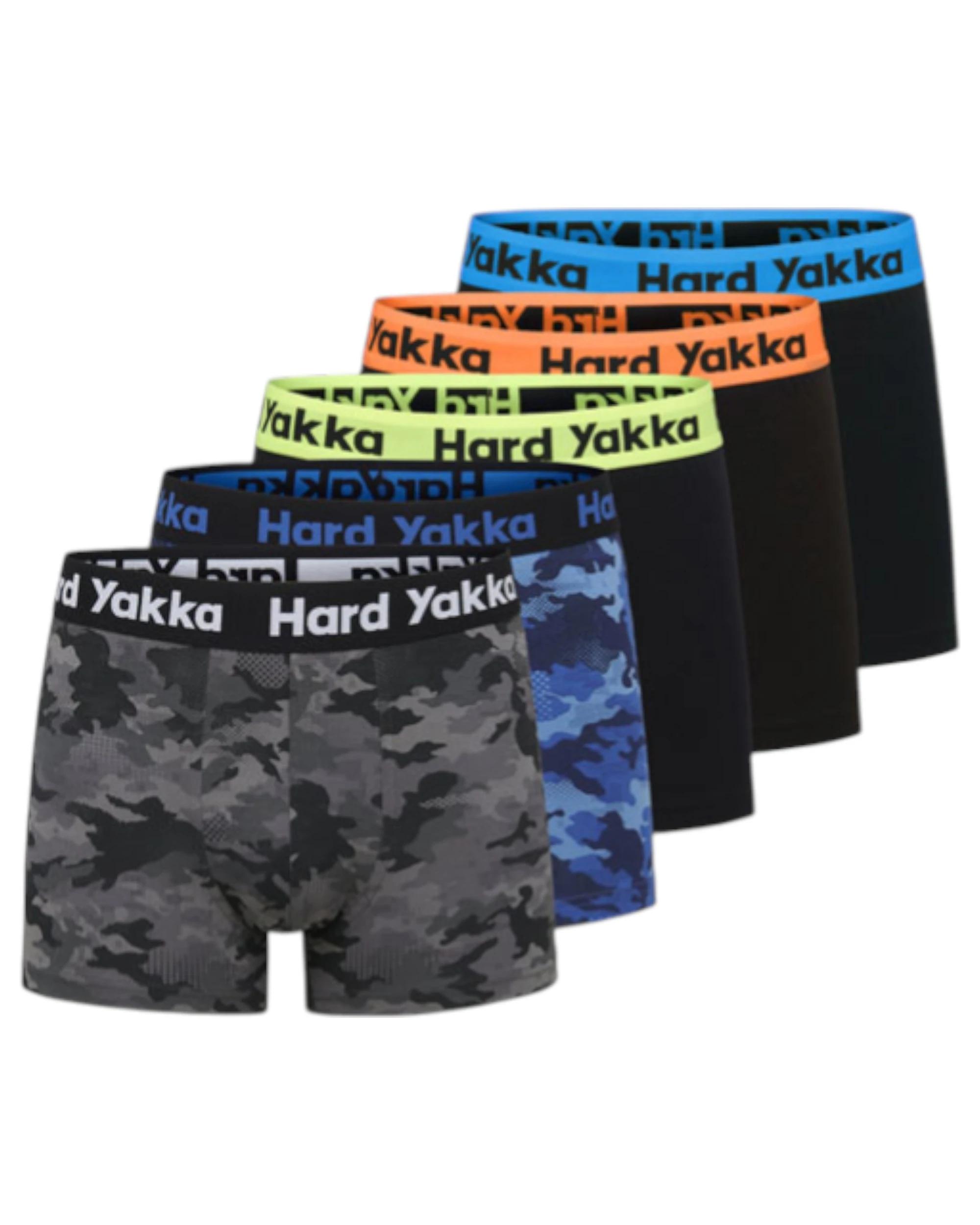 1 Hard Yakka 5 Pack Mens Cotton Trunks BLACK/CAMOFLAGE, 1 of 1