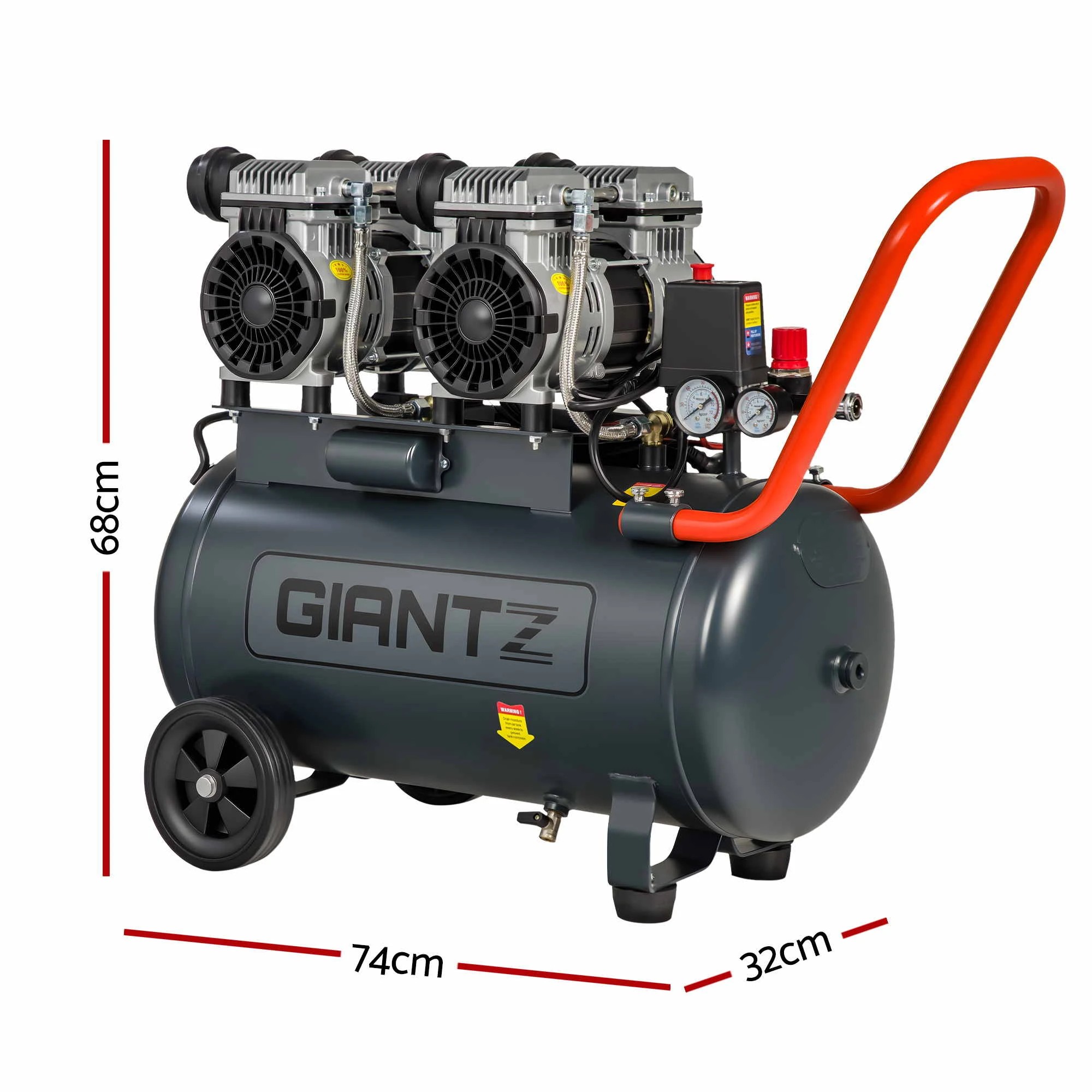 2 Giantz 50L Air Compressor Quiet 3.0HP Oil-Free Portable Tyre Inflator 200L/Min - Grey, 2 of 8
