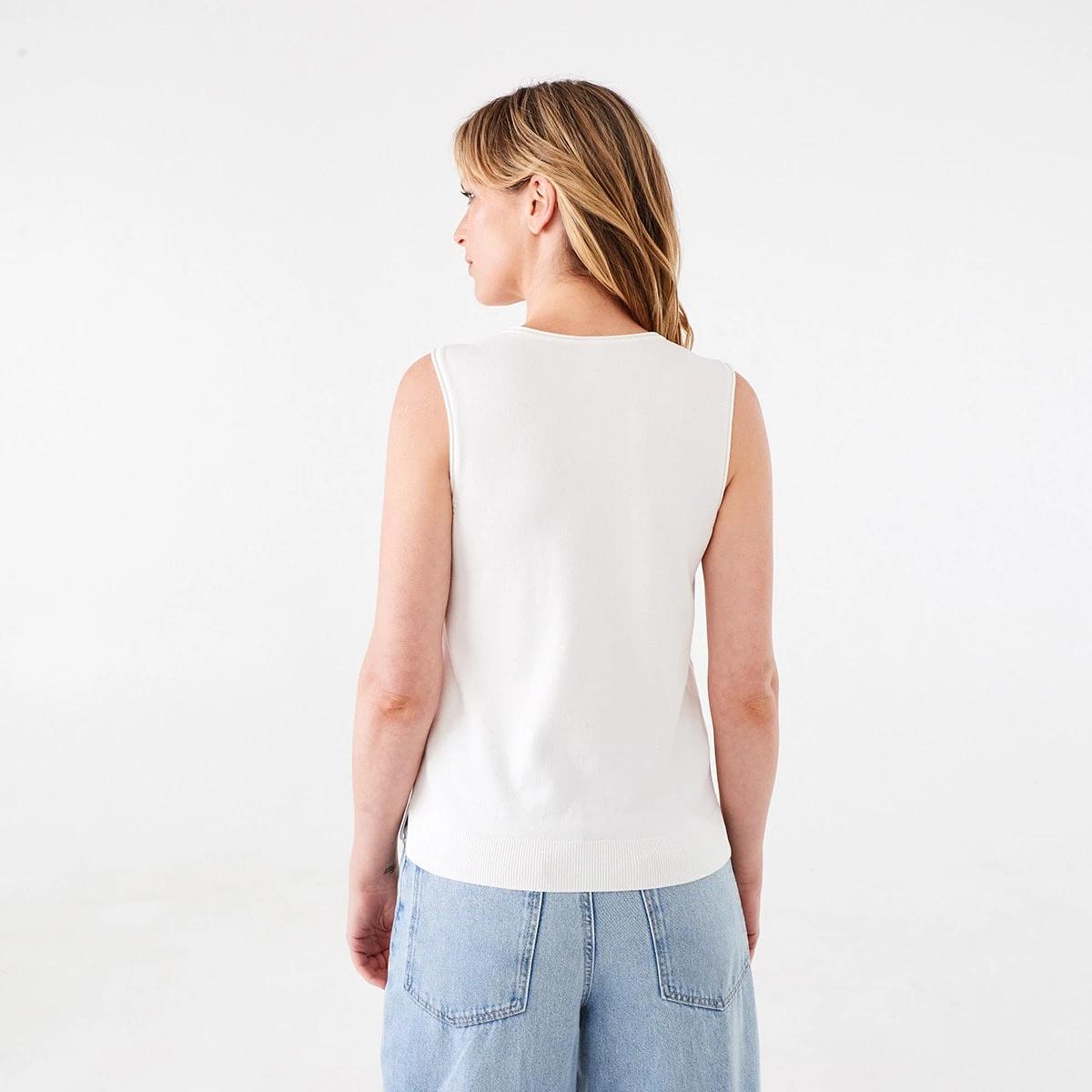 3 Sleeveless True Knit Tank Top Ecru, 3 of 7