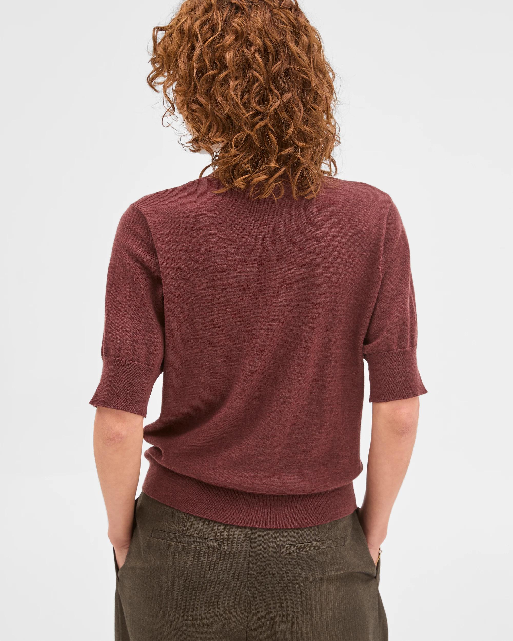 7 Preview Merino Wool Mock Neck Stitch Detail Top RUM RAISIN, 7 of 7