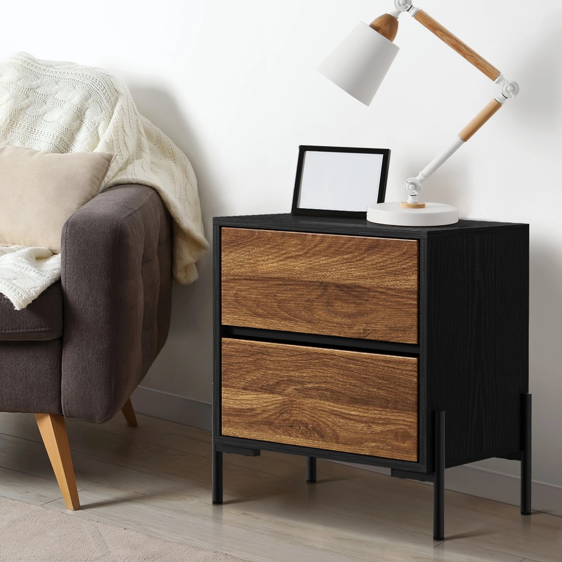 3 Oikiture 2x Bedside Table 2 Drawers Side End Bedroom Storage Nightstand - Natural, 3 of 9