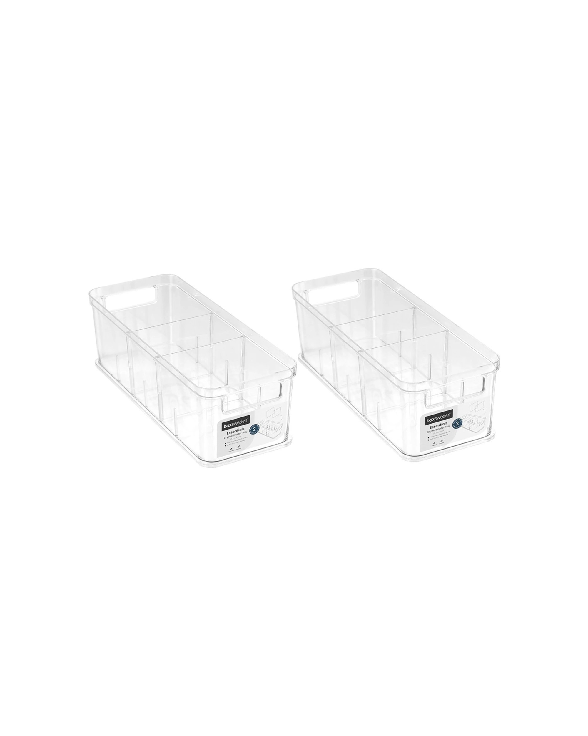 1 BOXSWEDEN Crystal 35x14cm Storage Tray Adjustable Dividers 2 Pack Plastic, 1 of 5