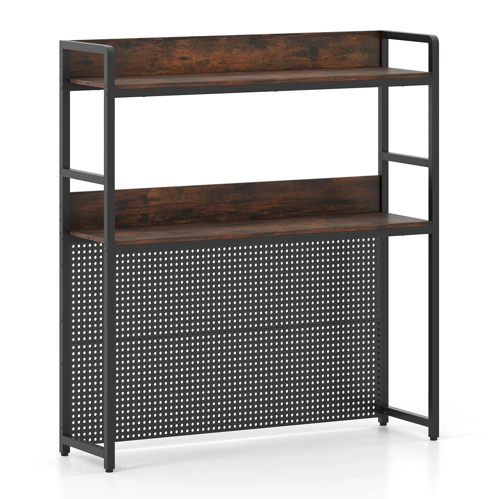 1 Costway Desktop Bookshelf w/Pegboard & Adjustable Feet Open Compartment Storage Organiser, 1 of 1