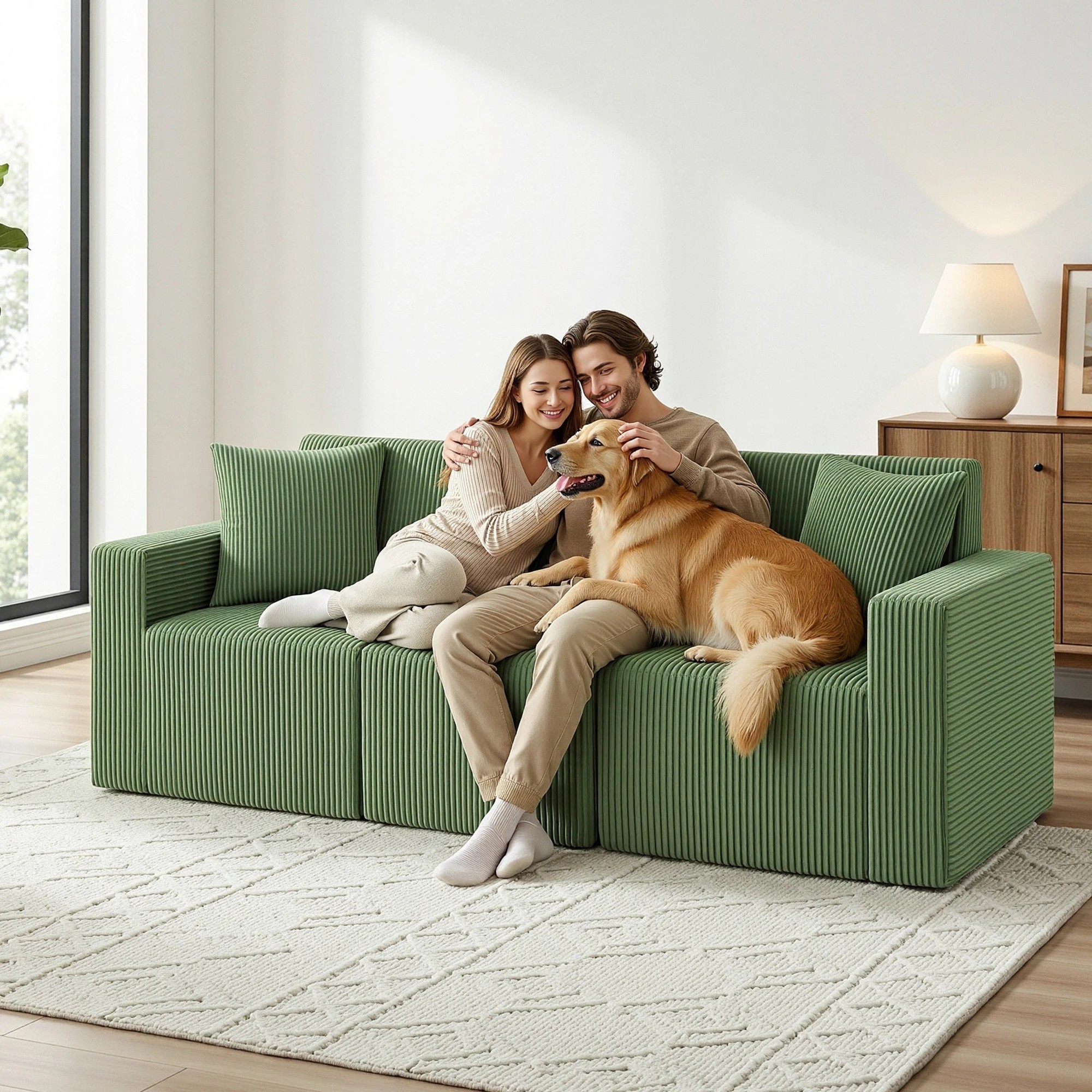 7 Artiss Modular 3-Seater Sofa Bed Convertible Sectional Floor Couch with Deep - Green, 7 of 8