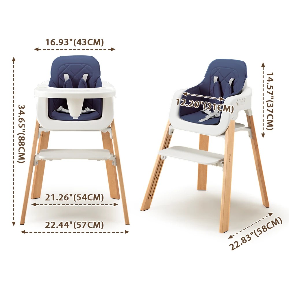 2 PlayPals Baby High Chair 3-In-1 Feeding Seat Adjustable Tray and Footrest - Blue, 2 of 3