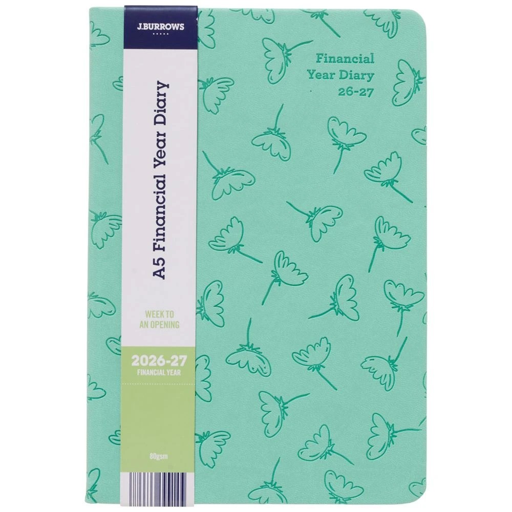 1 J.Burrows A5 Week-To-View Embossed Diary FY26/27 Sage, 1 of 6