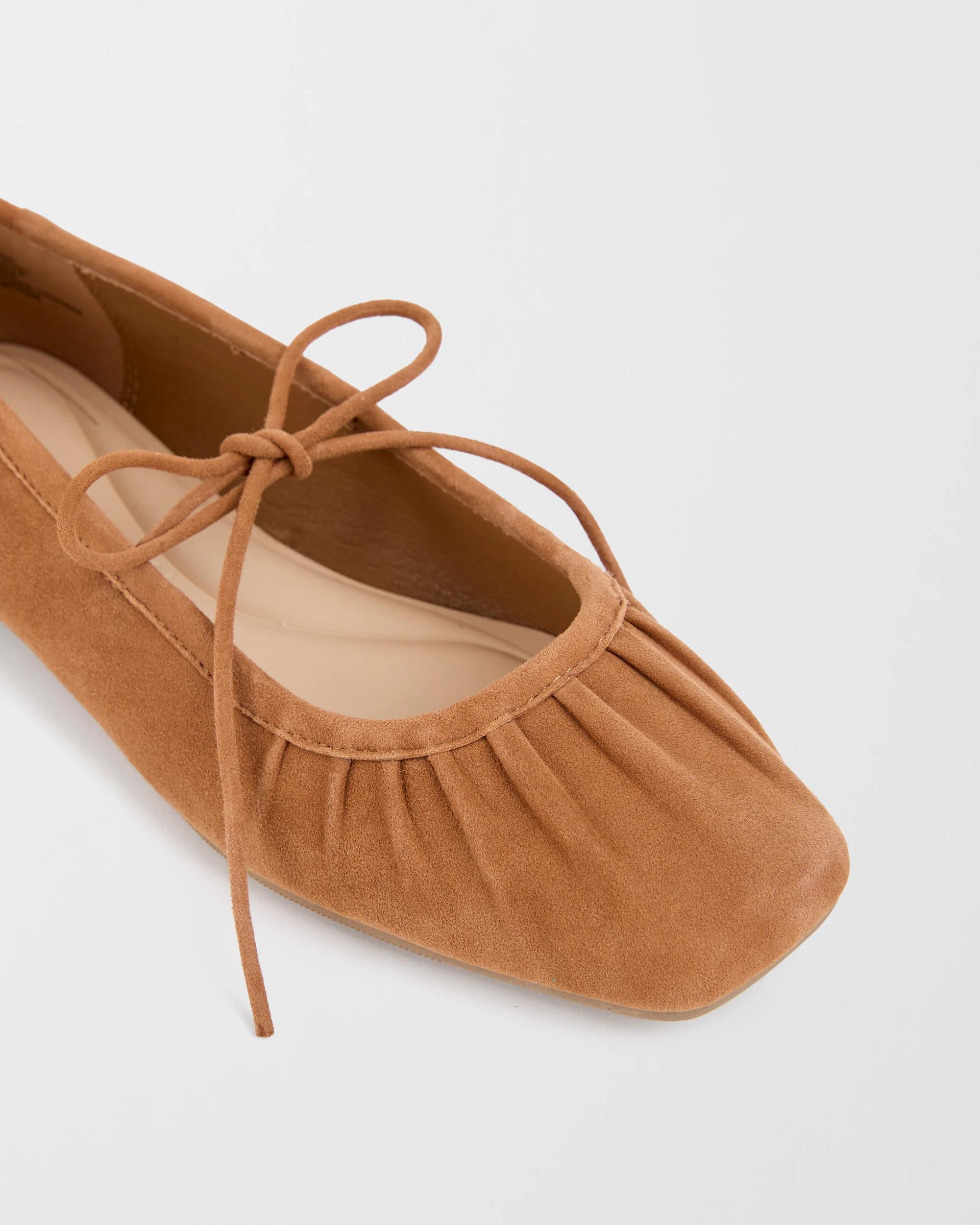 3 Target Woman Genuine Suede Leather Gathered Ballet Flat - Lily TAN SUEDE, 3 of 5