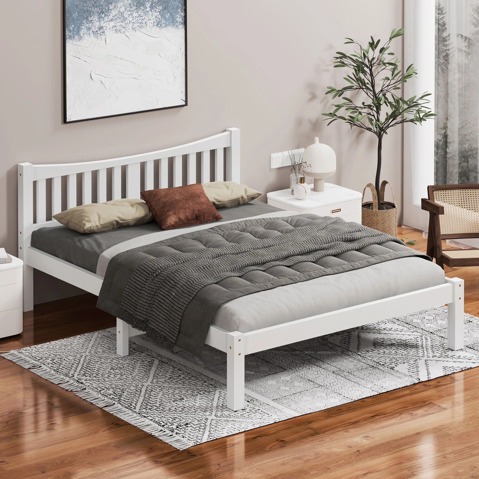 2 Alfordson Bed Frame Wooden King Size Solid Pine Timber Base Cambrie - White, 2 of 10