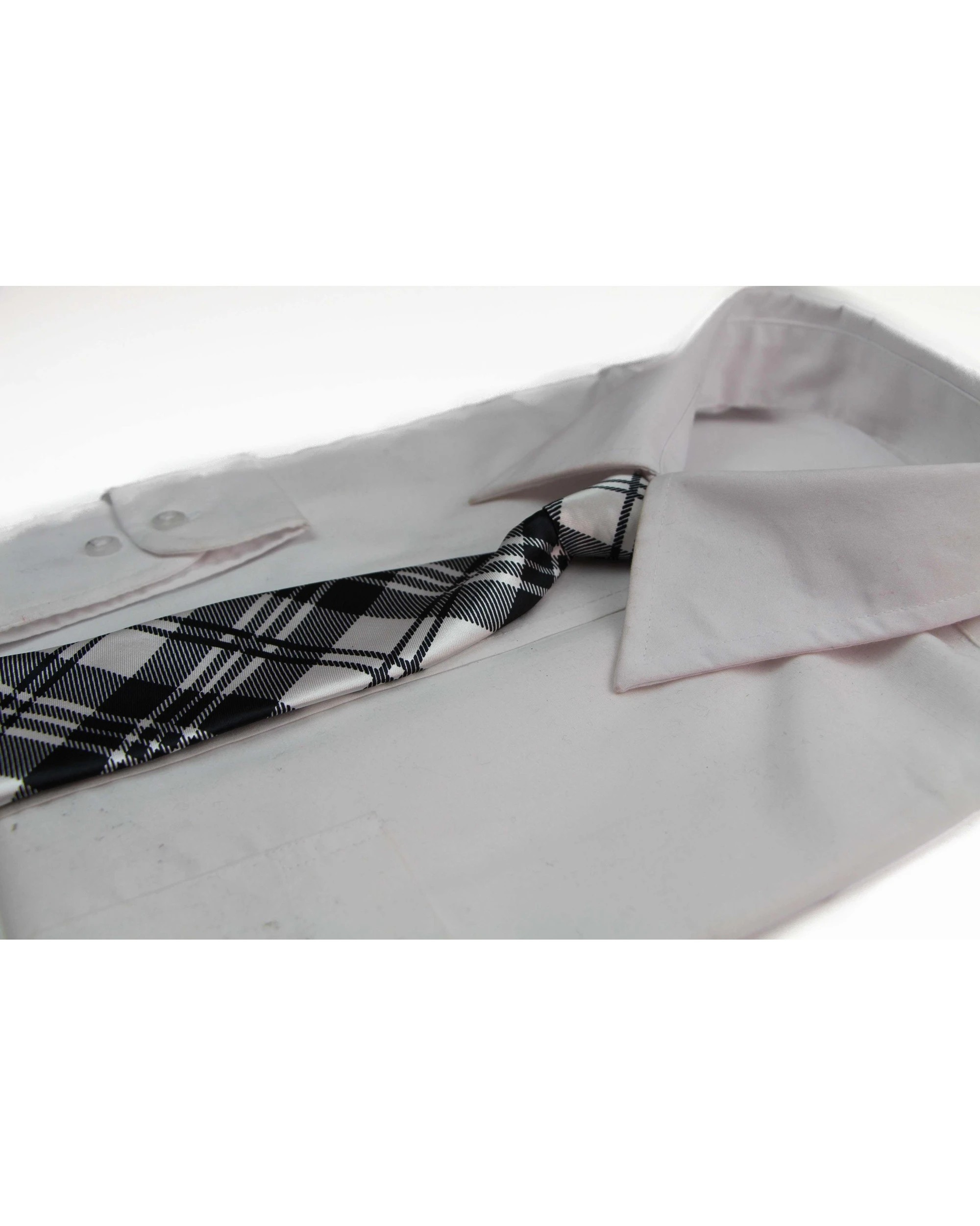 2 Zasel Kids Boys White & Black Patterned Elastic Neck Tie - Criss Cross White, 2 of 2