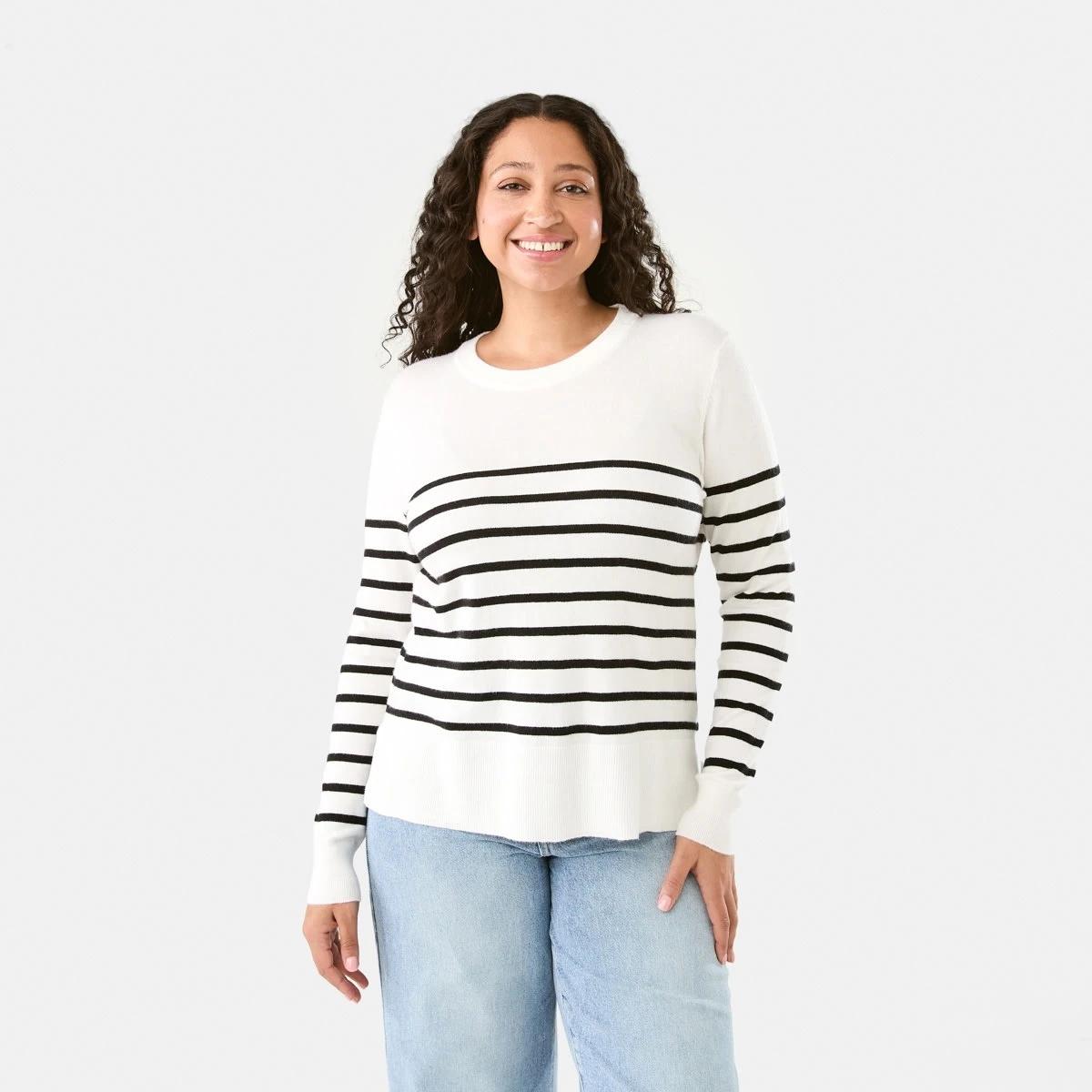 1 Crew Neck Lightweight Jumper Blk Strp, 1 of 7