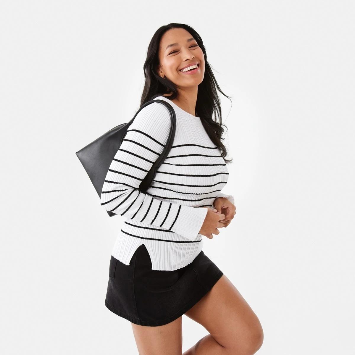 9 Long Sleeve Rib Boat Neck Top BLACK STRIPE, 9 of 9