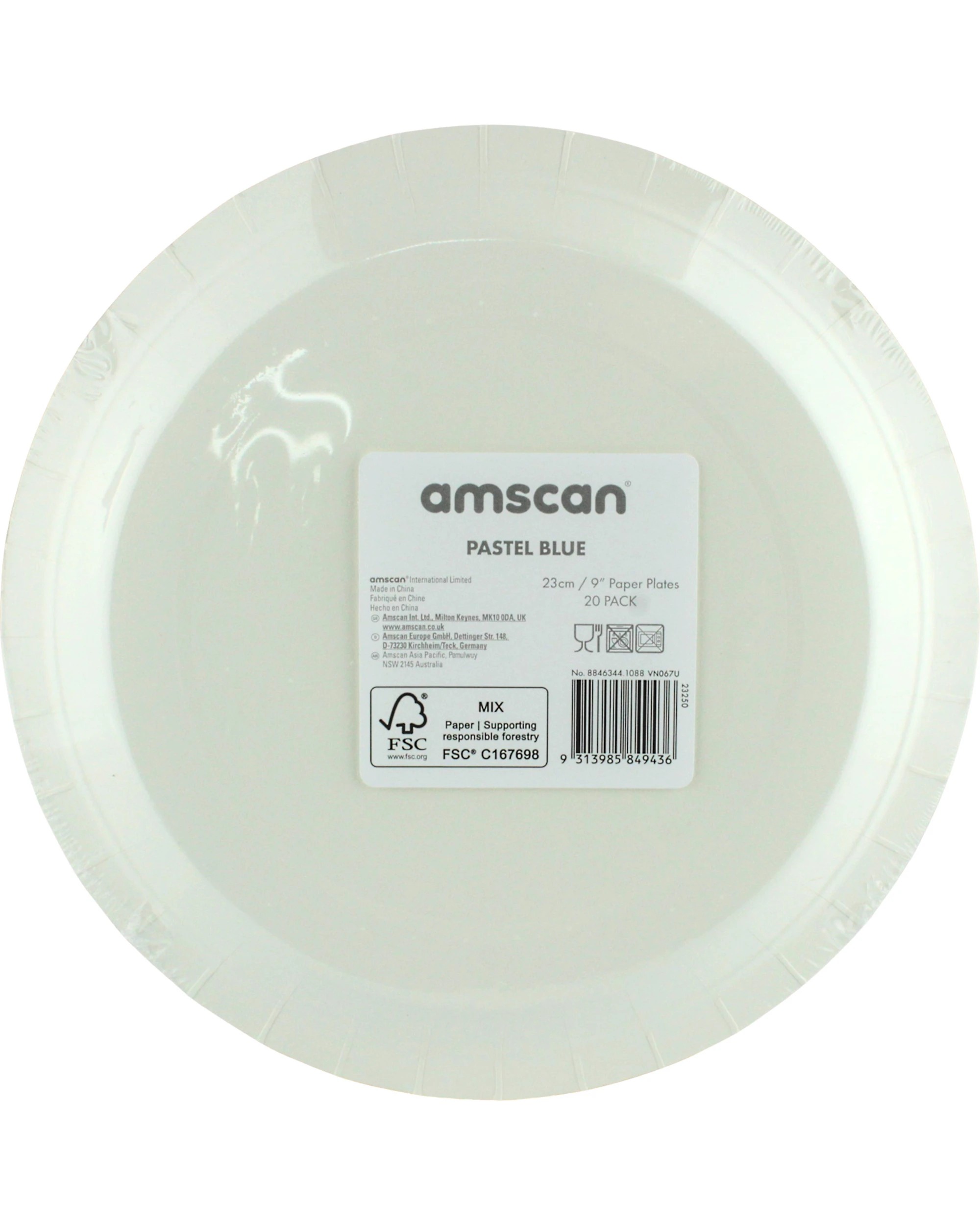 3 Amscan 23cm Round Paper Plates NPC Pack of 20 - Pastel Blue - Pastel Blue, 3 of 3