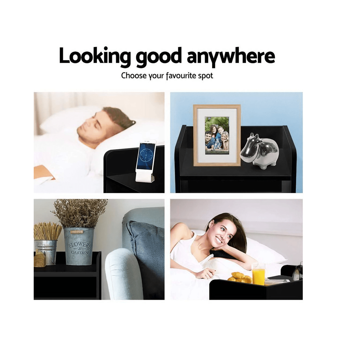 7 Artiss 2X Bedside Table - Black, 7 of 7