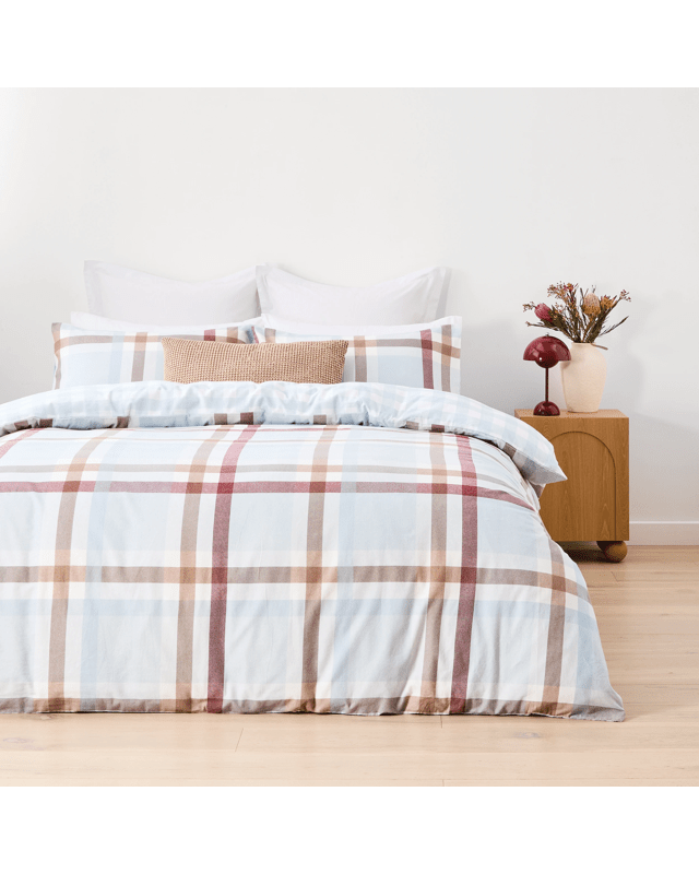 Plaid Flannelette Cotton Reversible Quilt Cover Set - Queen