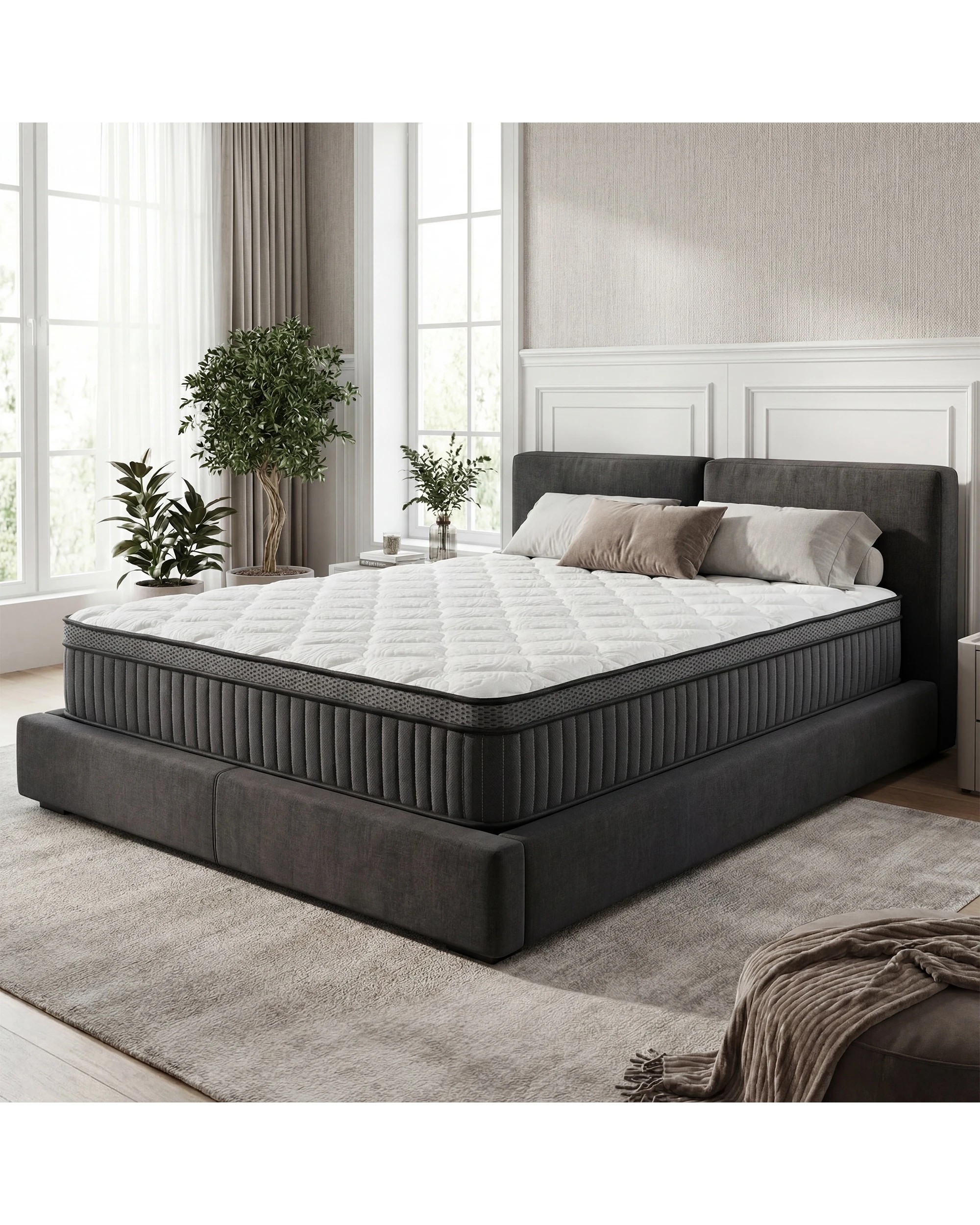 2 Advwin 32CM Queen Size Hybrid Mattress Medium Firm Feel Pocket Springs - White, 2 of 10