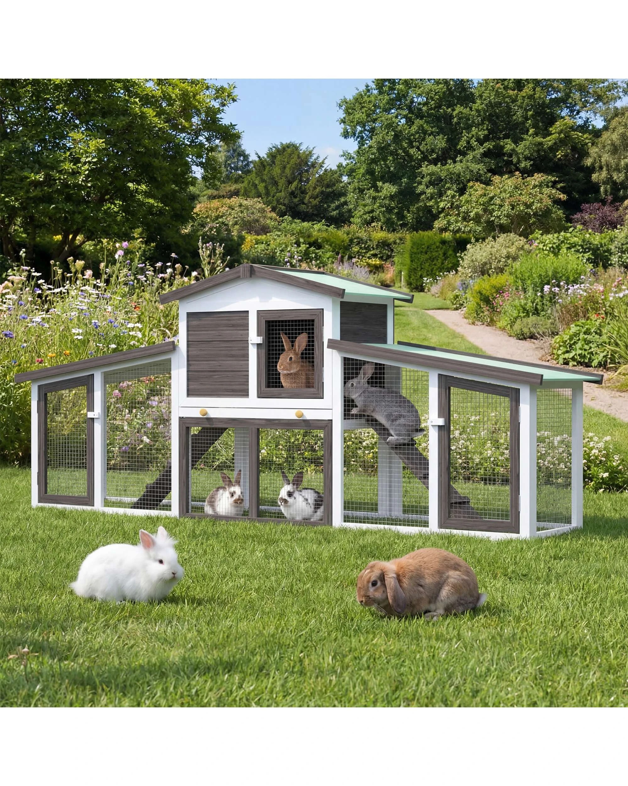 2 Advwin Rabbit Hutch Bunny Cage + 20 Panel Pet Playpen Pet Fence Enclosure, 2 of 8