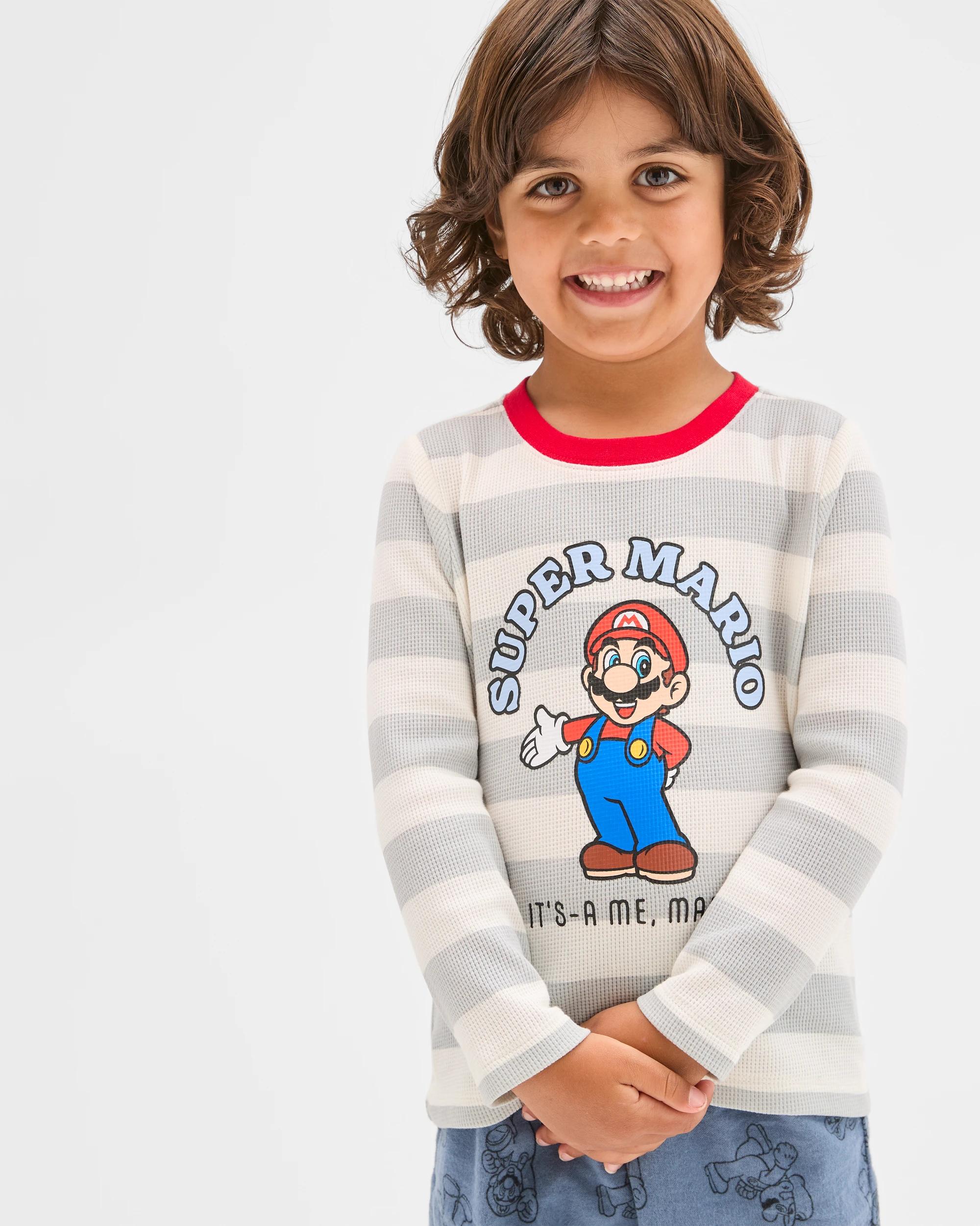 3 Super Mario Australian Cotton Younger Boys Knit/Flannel Pyjama Set MARIO, 3 of 8