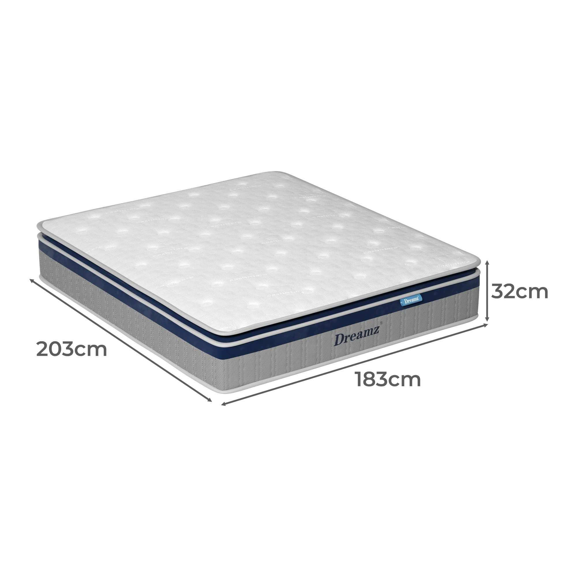 3 DreamZ Spring Mattress Pillow Top 7 Zone Pocket Spring Memory Foam 32cm King, 3 of 7
