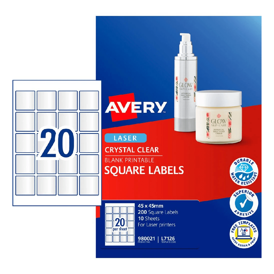 1 Avery 20UP Laser Crystal Clear Square 45mm Labels 10 Sheets, 1 of 4