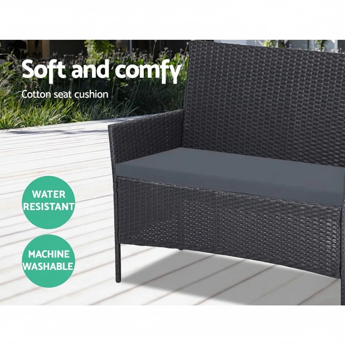 6 Gardeon 4 Seater Outdoor Sofa Set Wicker Setting Table Chair Furniture Dark - Grey, 6 of 6