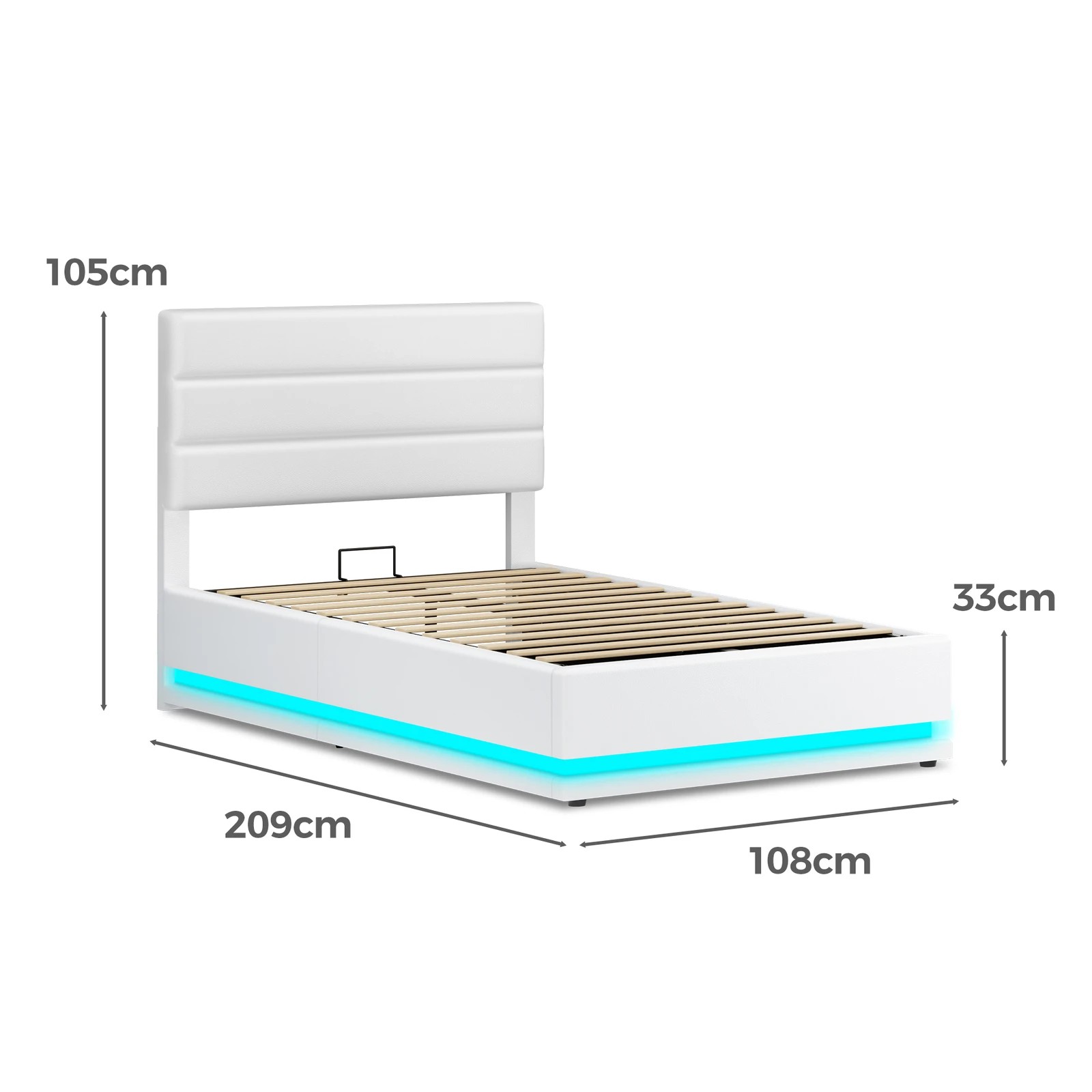 3 Alfordson Bed Frame King Single Platform RGB LED Gas Lift Base Storage - White, 3 of 10