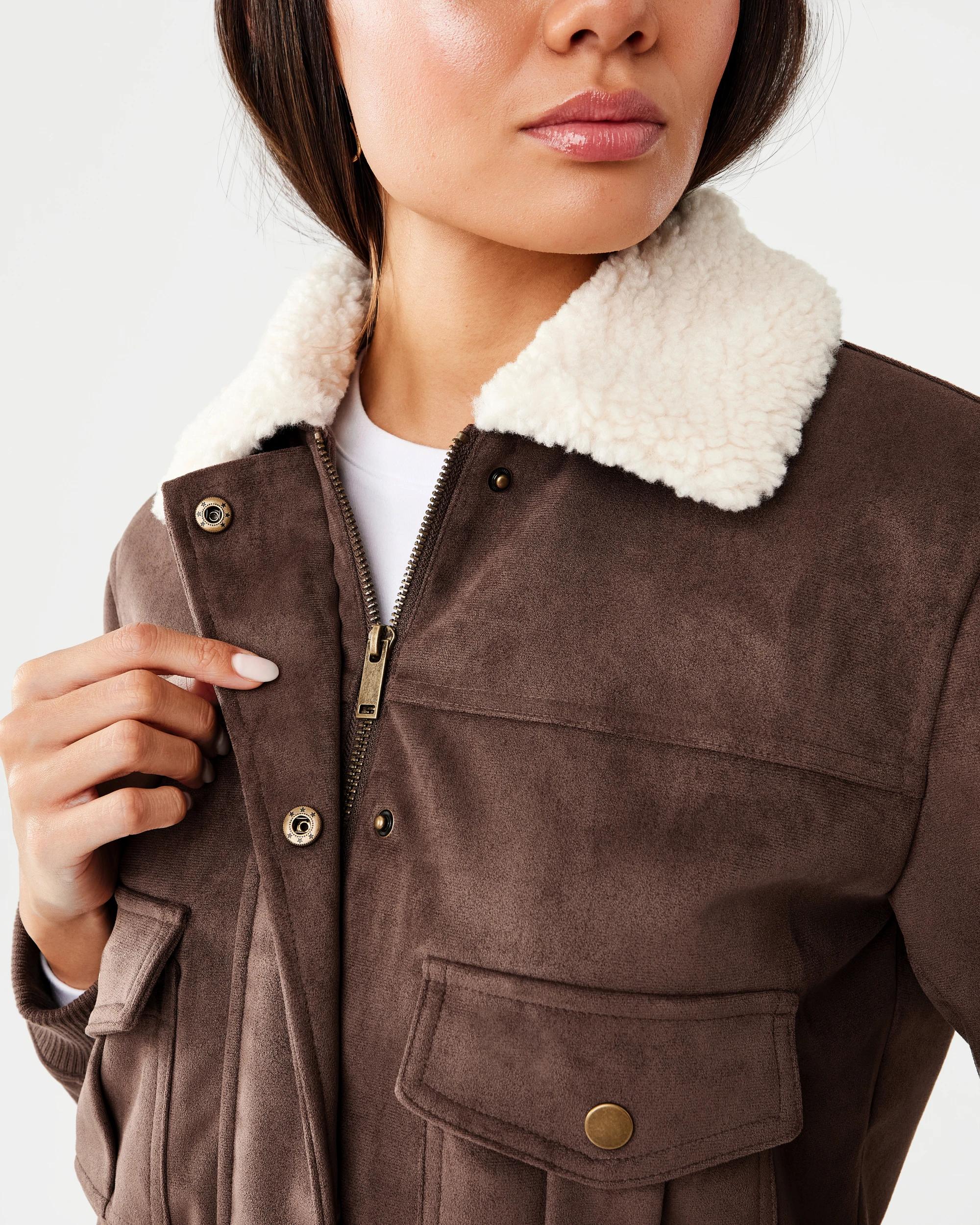 9 Faux Fur Trim Jacket Brn Cafe, 9 of 10