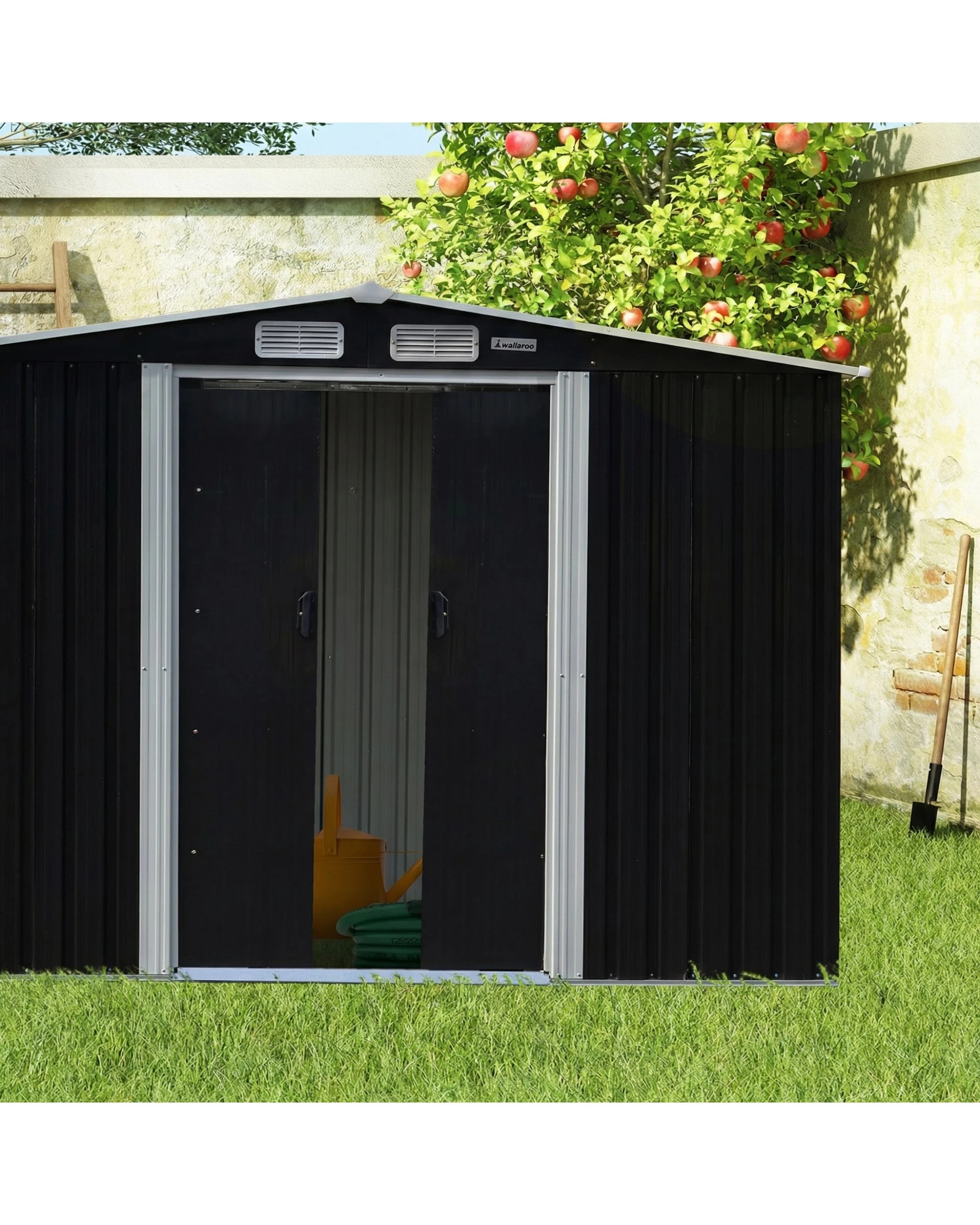 6 Wallaroo 6ft x 8Fft Garden Shed Semi-Close Storage Tool Workshop Sloped Roof - Black, 6 of 9