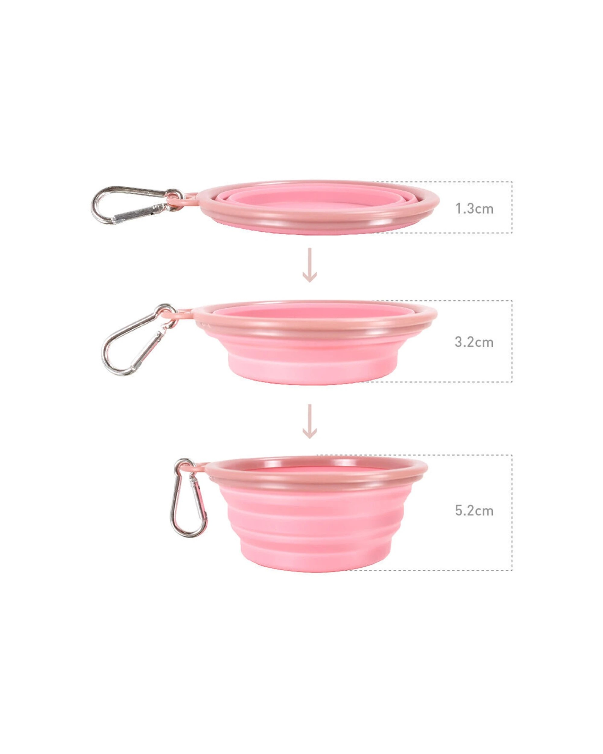2 Ibiyaya Quick Bite Collapsible Travel Pet Bowl Silicone With Carabiner - Pink, 2 of 2