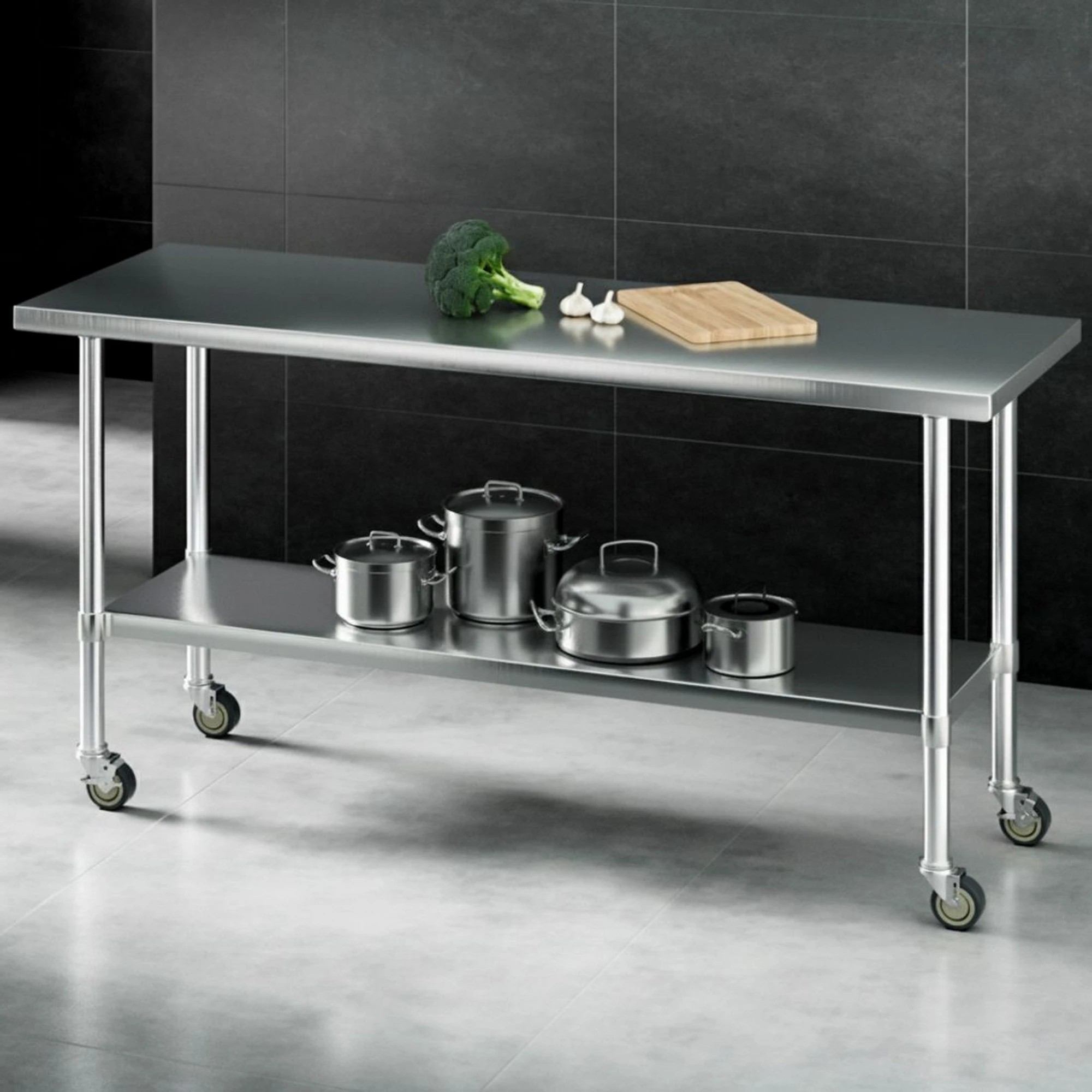 2 Cefito Stainless Steel Kitchen Bench with Wheels - Multi, 2 of 8