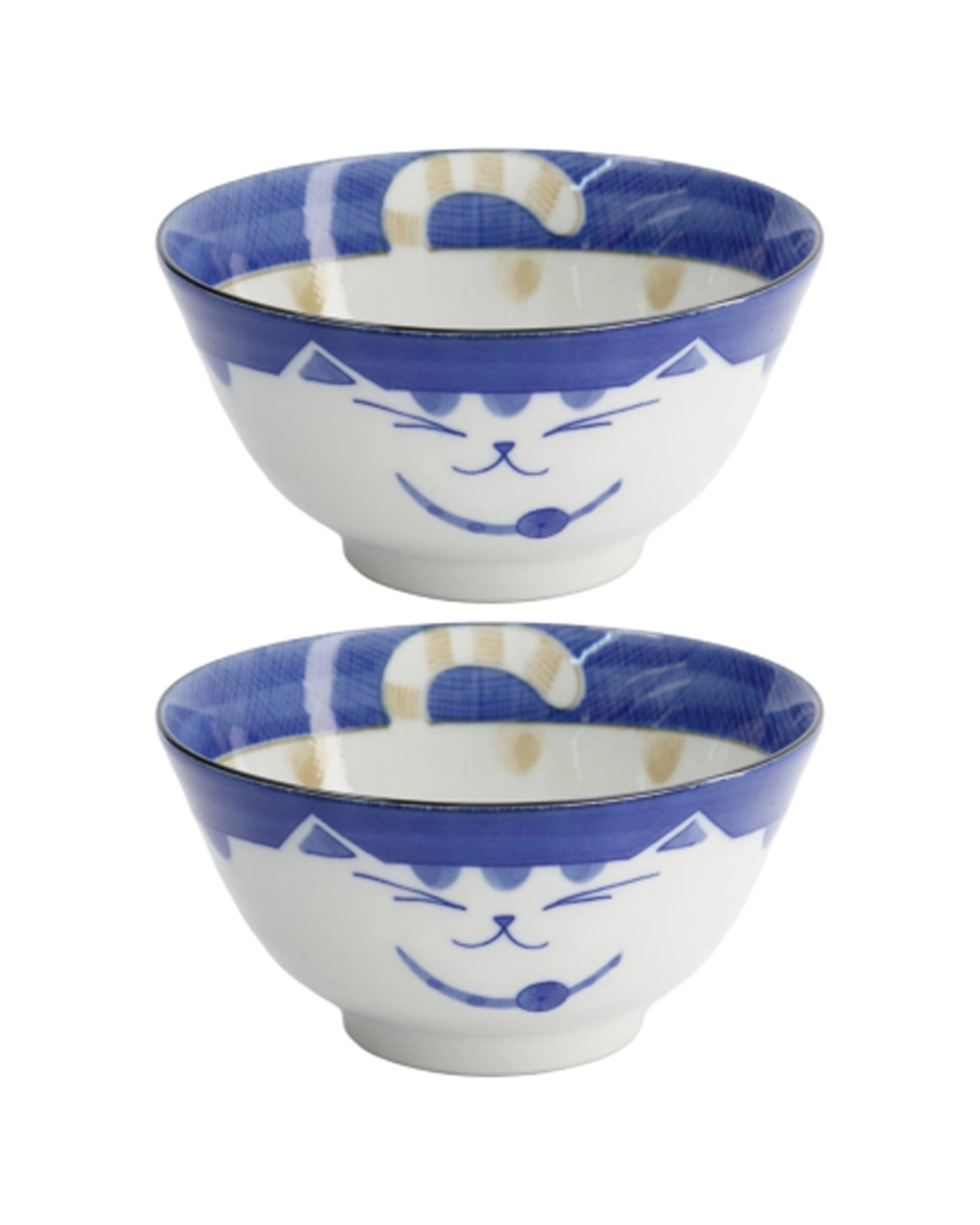 1 Tokyo Design 2PK Kawaii Neko Cat Tayo Bowl 13x6.5cm Japanese-Inspired Tableware - Blue, 1 of 4