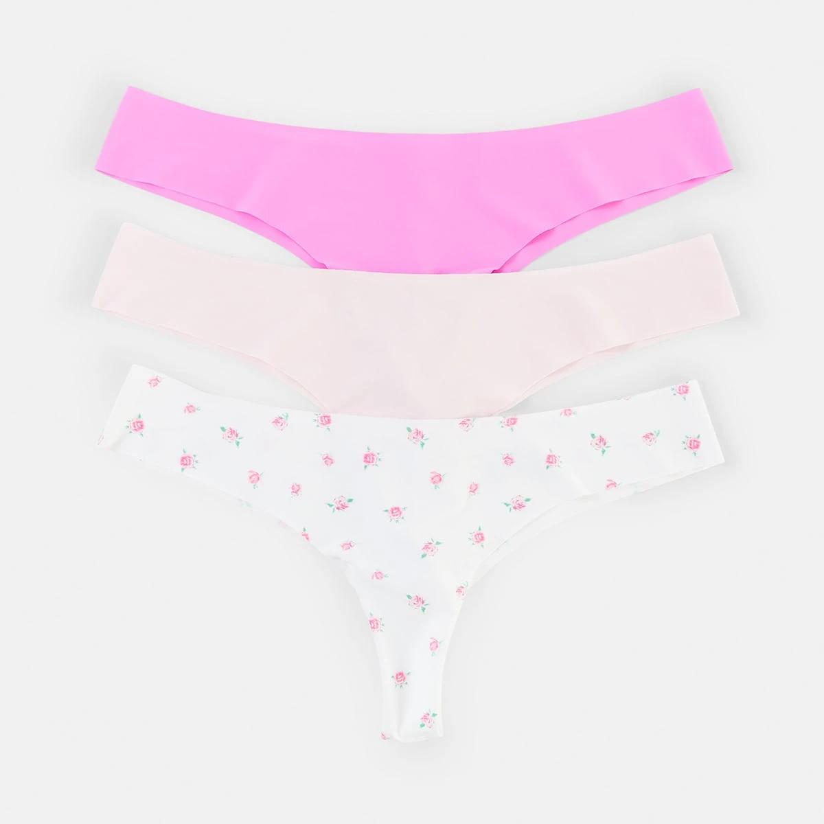 1 3 Pack No Show G-String Briefs Rose Ditsy, 1 of 8