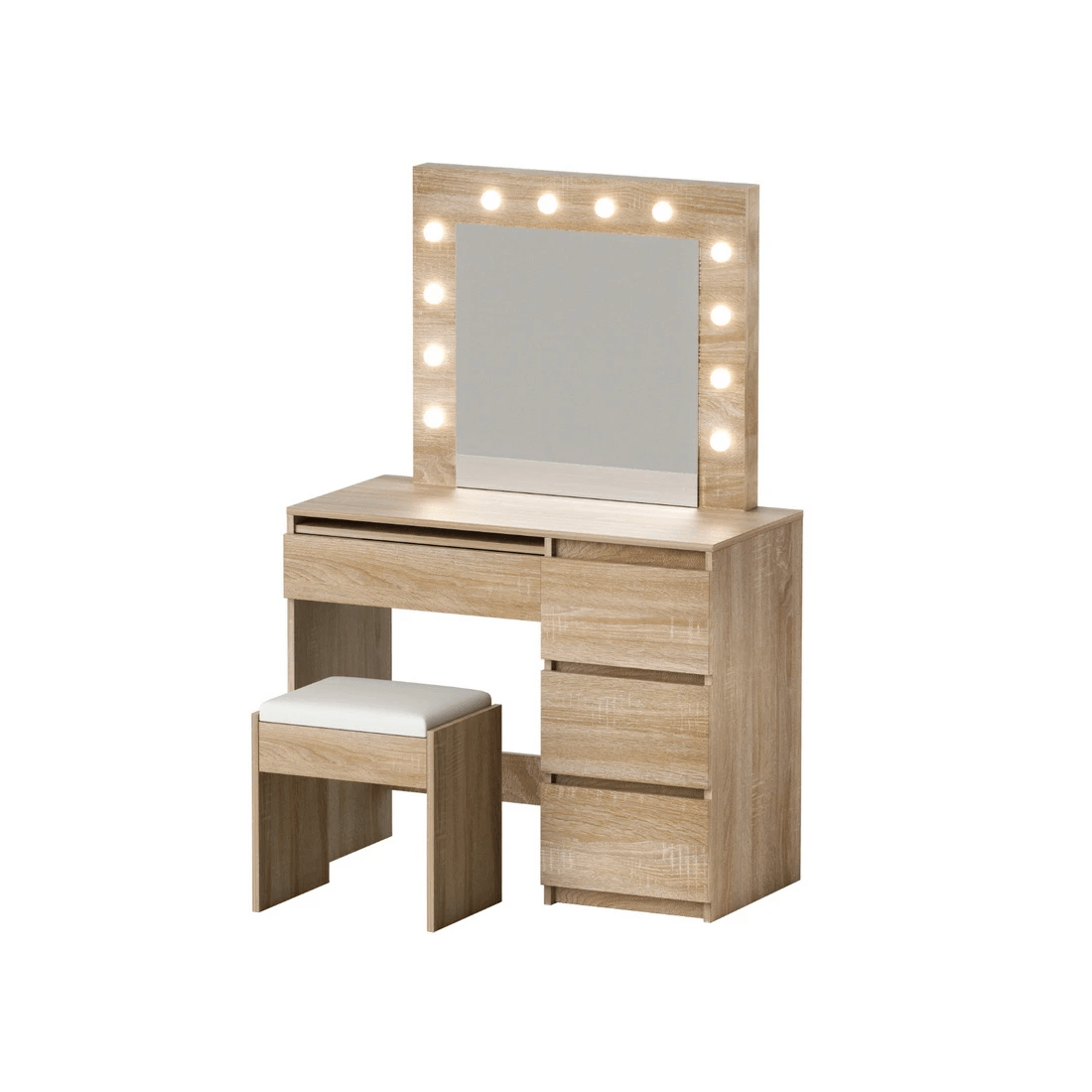 1 Artiss Dressing Table Set Stool 12 Led Bulbs Wood - Natural, 1 of 3