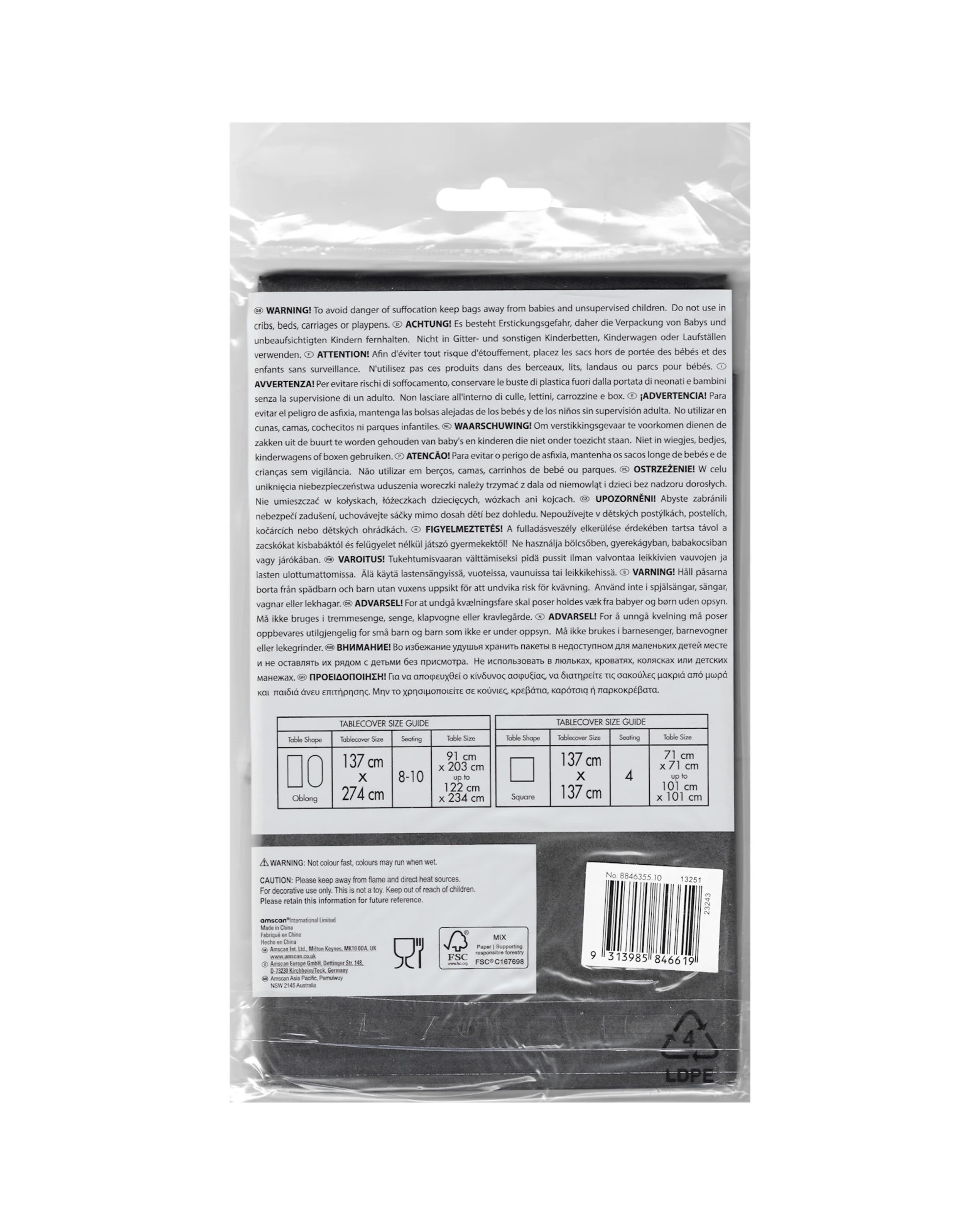 4 Amscan Rectangle Paper Tablecloth - Jet Black - Jet Black, 4 of 4