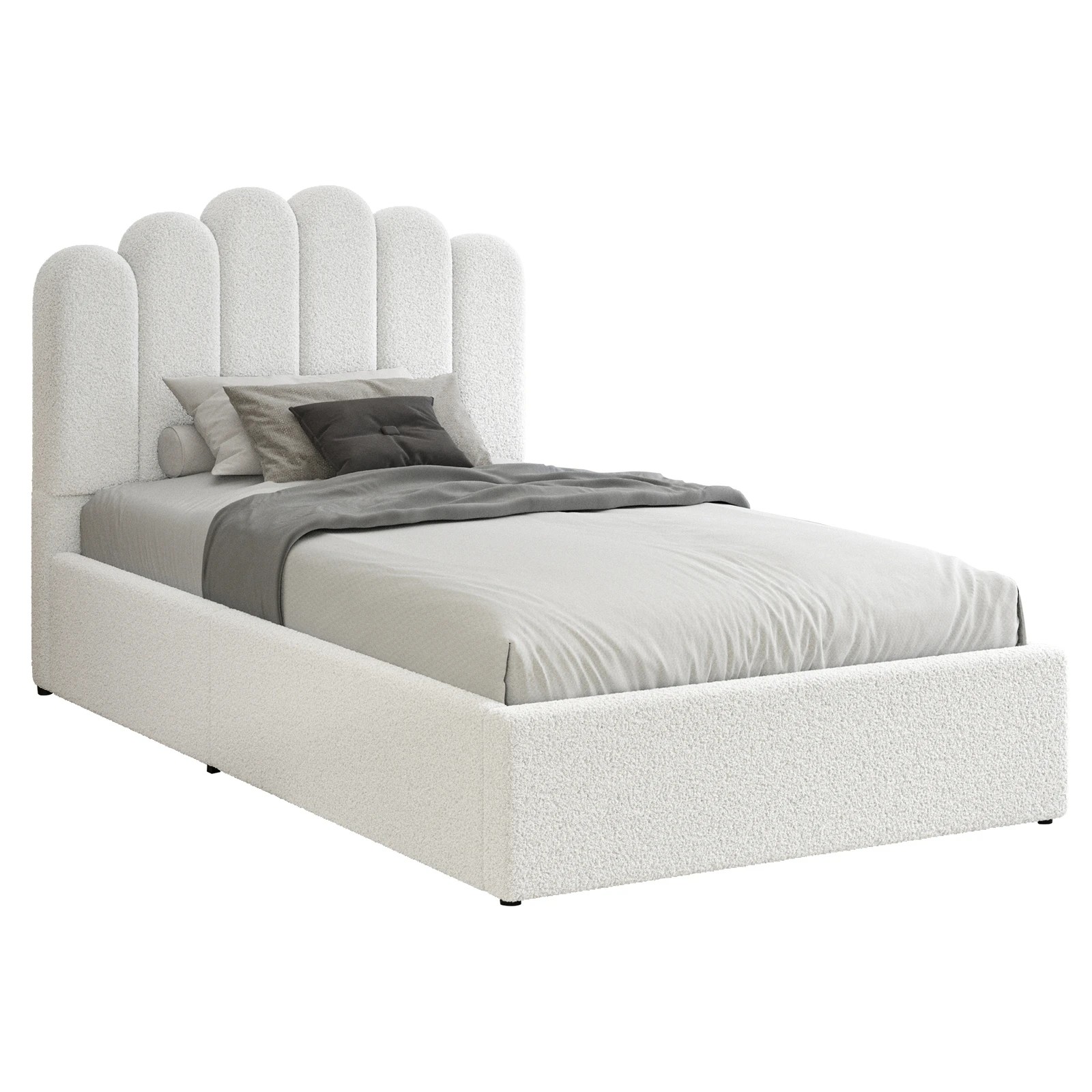 1 Alfordson Bed Frame Single Size Gas Lift Storage Base Wooden Boucle Milton - White, 1 of 10