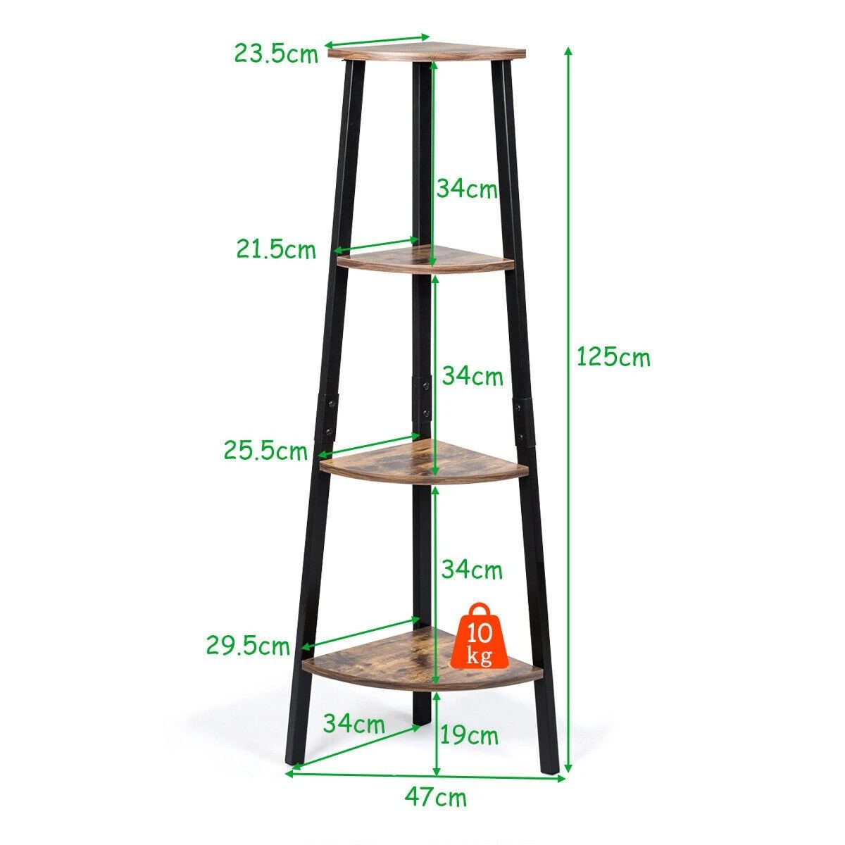 3 Costway 4-Tier Corner Bookcase Ladder Display Shelf Metal Frame - Brown, 3 of 4