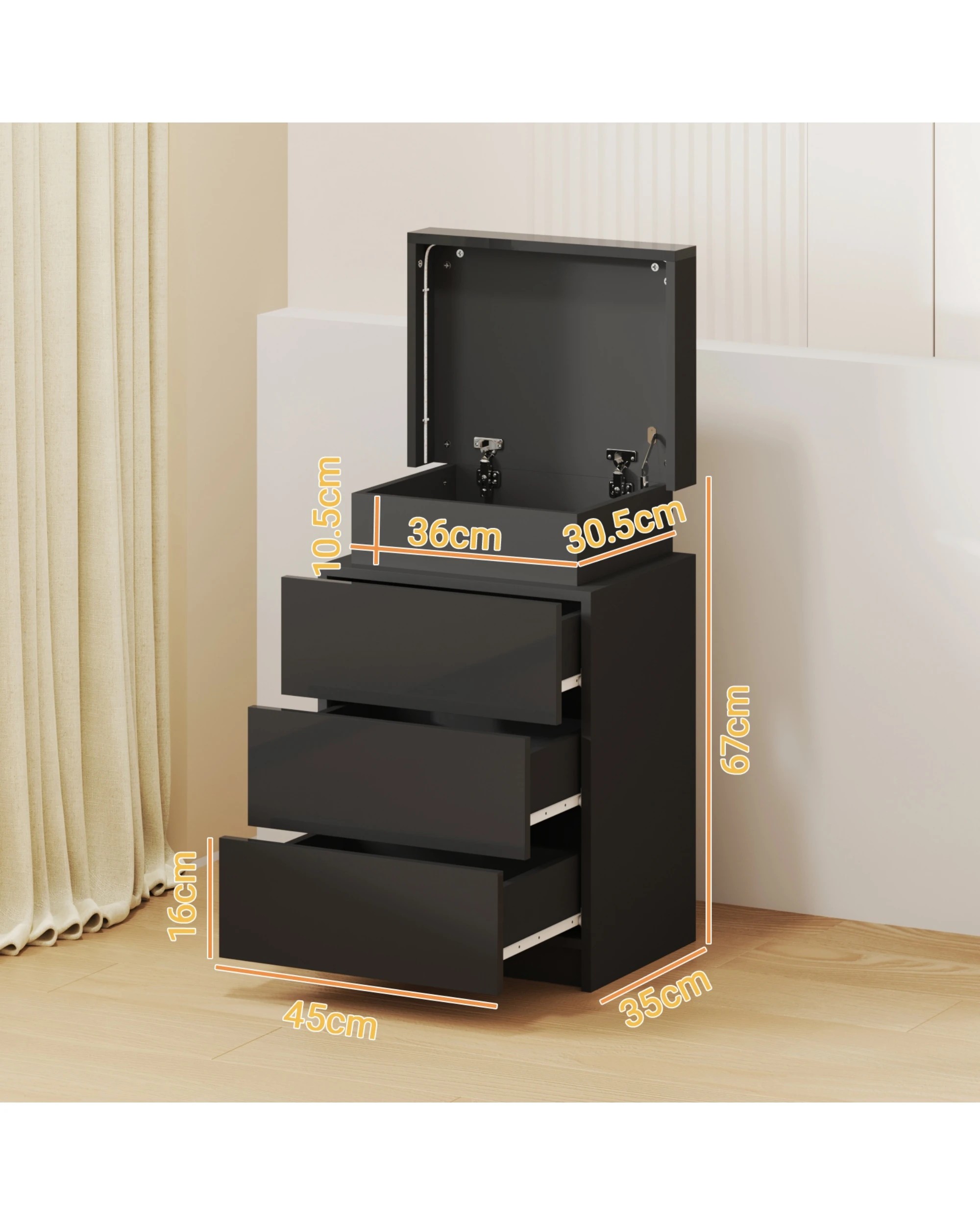 3 Advwin Led Nightstand with 3 Drawers Hidden Storage - Black, 3 of 9
