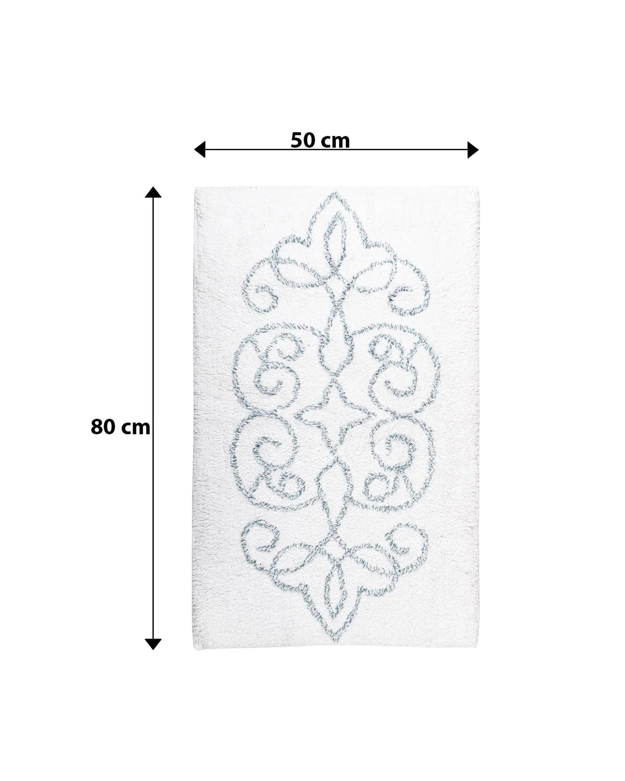 3 La Grace Home Cotton Medallion Tufted Non Slip Jacquard Bath Mat - 80x50cm - White/Blue, 3 of 4