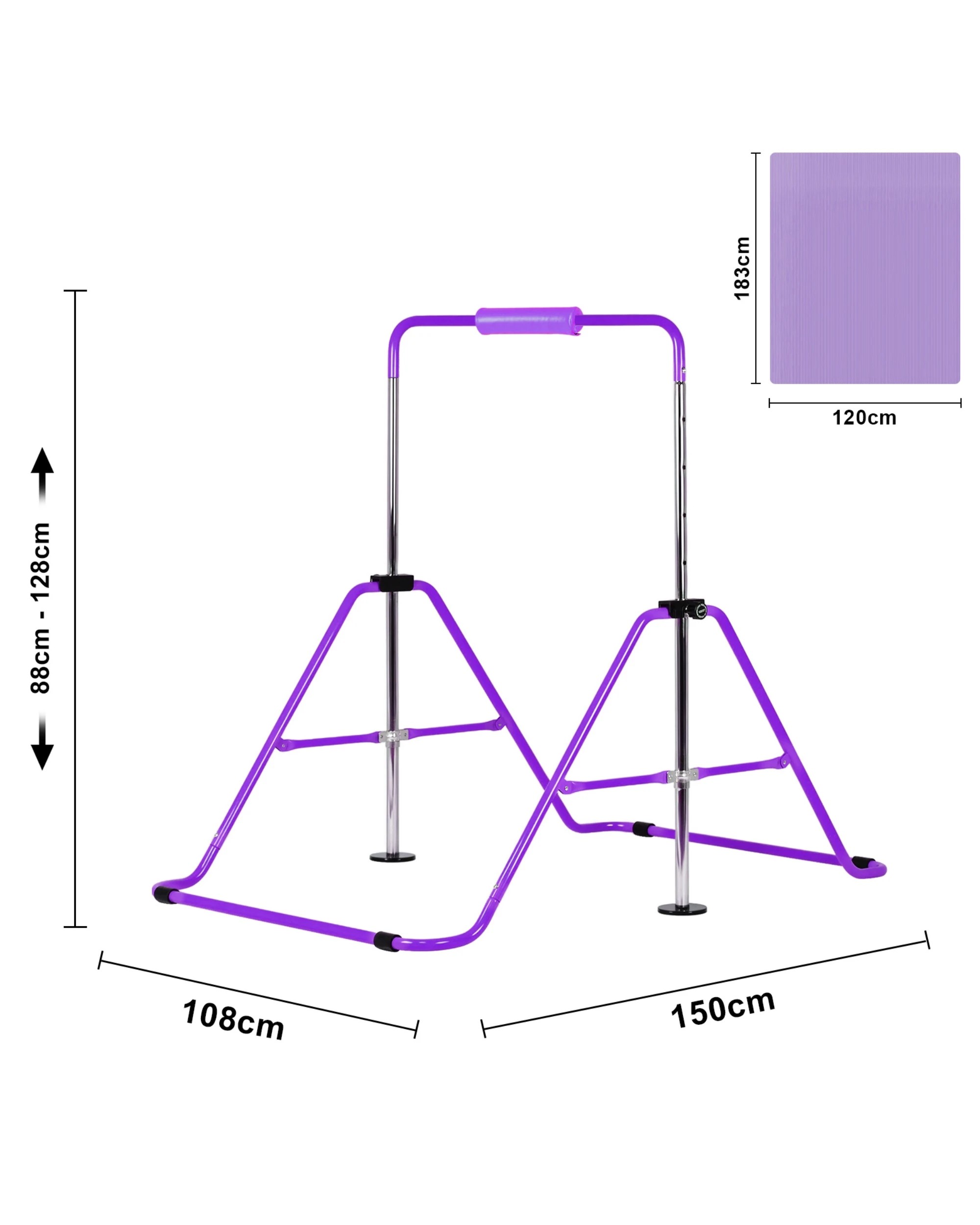 2 Advwin Adjustable Height Gymnastics Bar with Mat & Rings & Swing Purple, 2 of 5