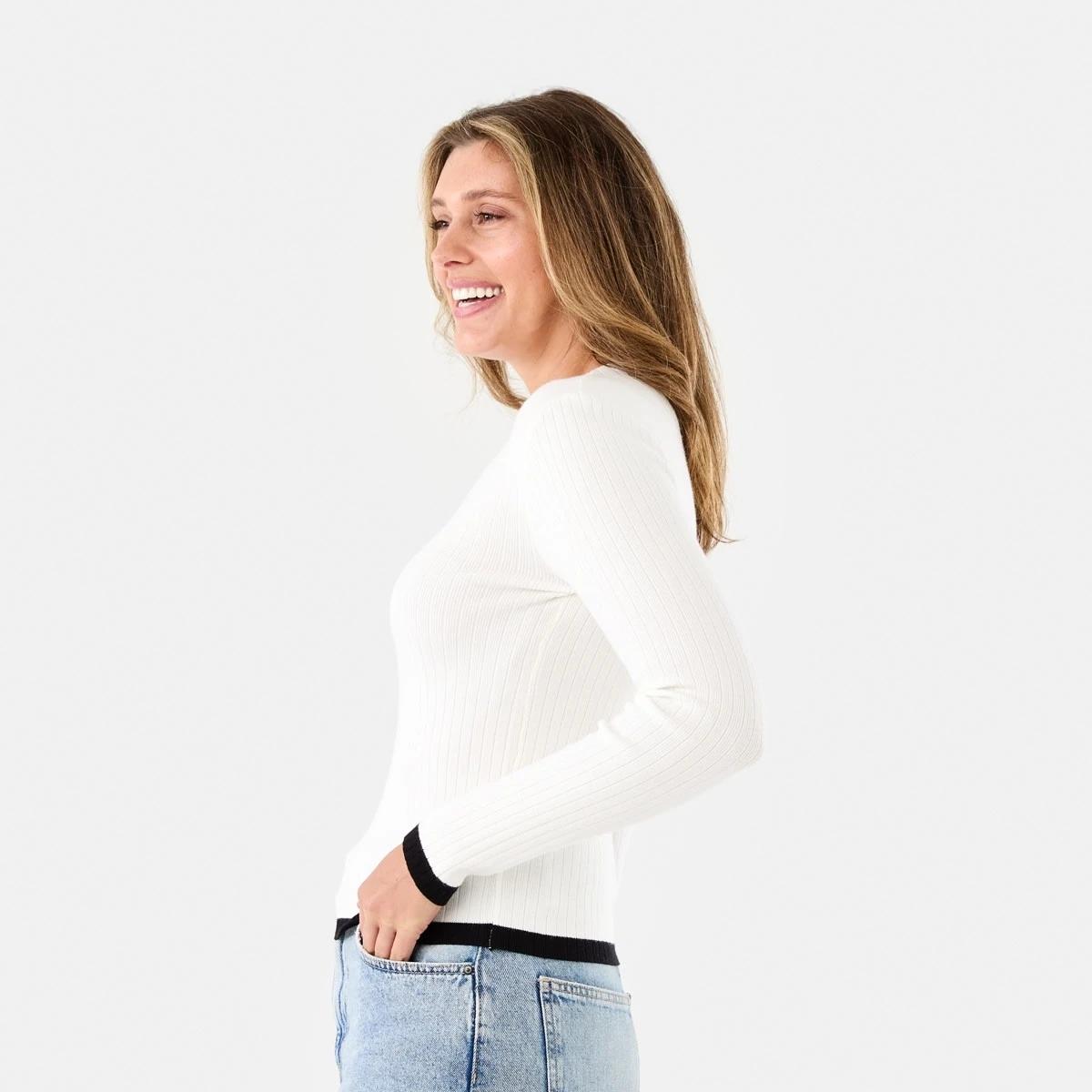 2 Long Sleeve Mock Neck Top Ecru, 2 of 6